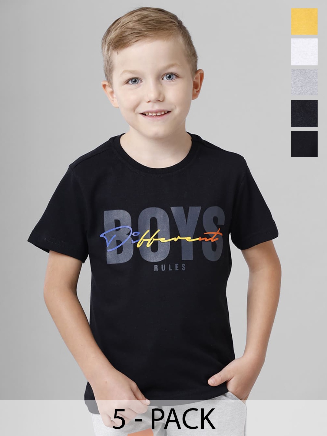 

BAESD Boys Multicoloured Typography 5 Printed T-shirt, Multi