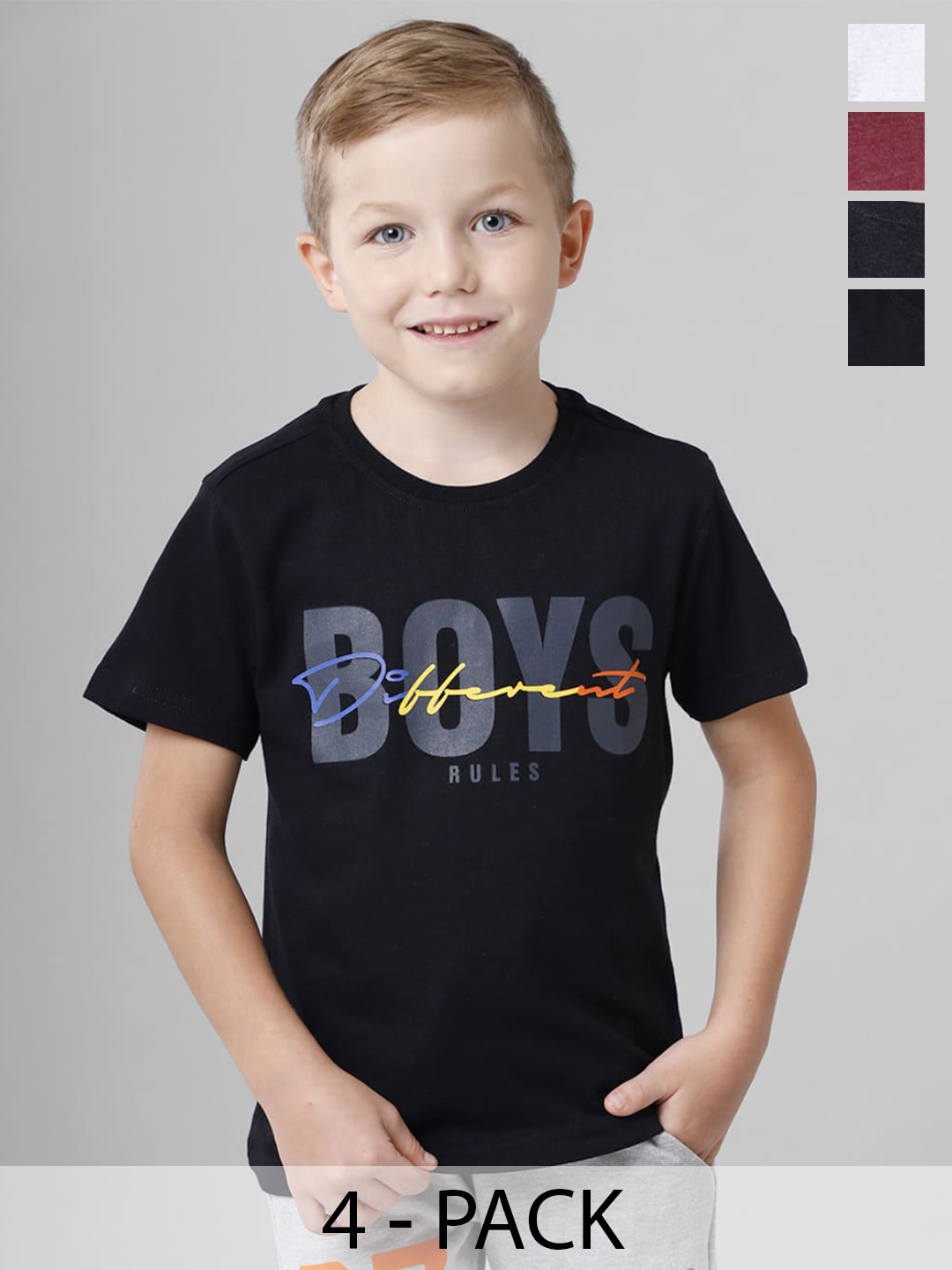

BAESD Boys Multicoloured Typography 5 Printed Applique T-shirt, Multi