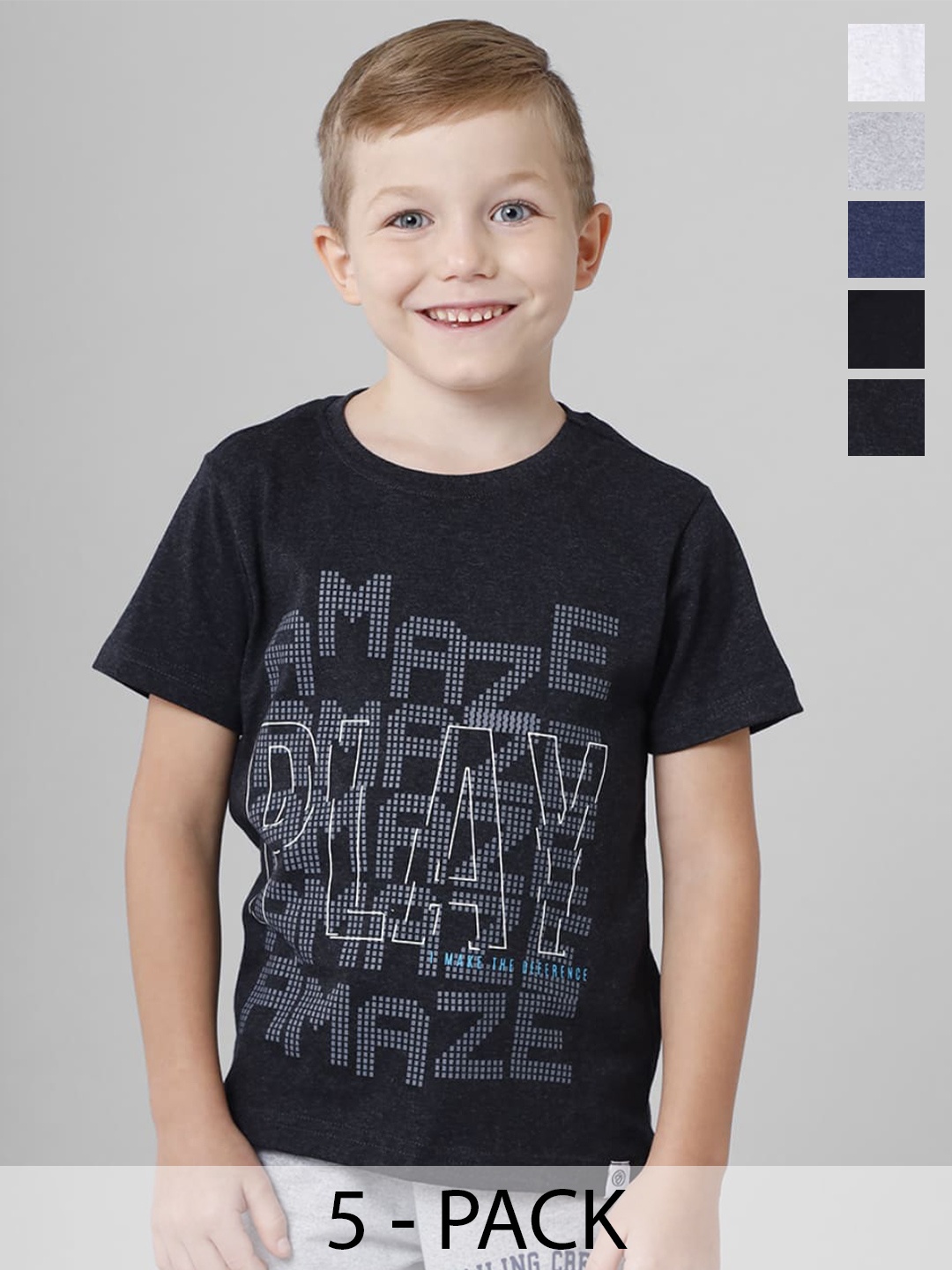 BAESD Boys Multicoloured Typography 5 Printed T-shirt, Multi