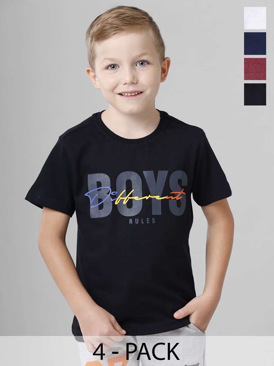 

BAESD Boys Multicoloured Typography 5 Printed T-shirt, Multi