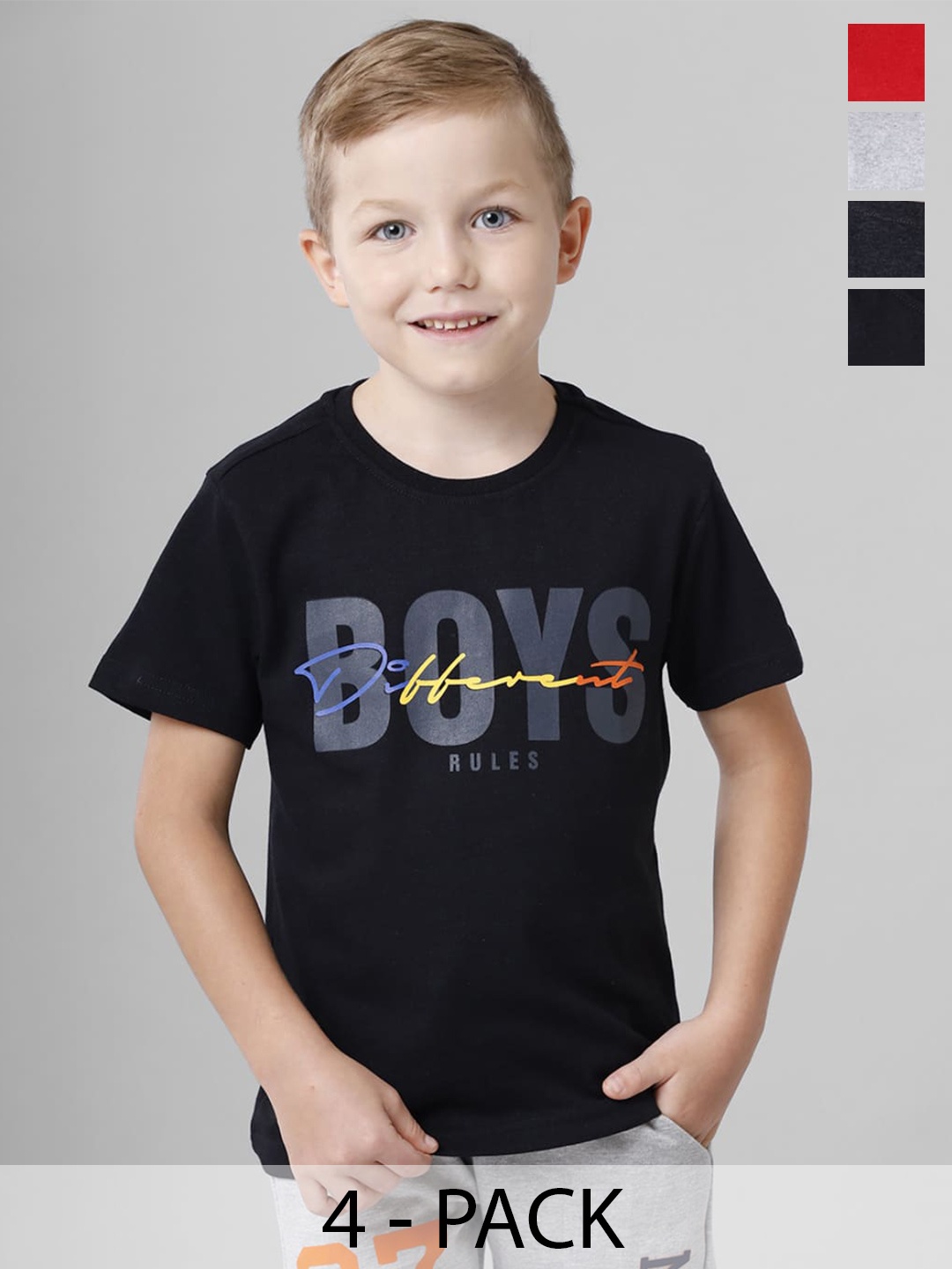 

BAESD Boys Multicoloured Typography 5 Printed T-shirt, Multi