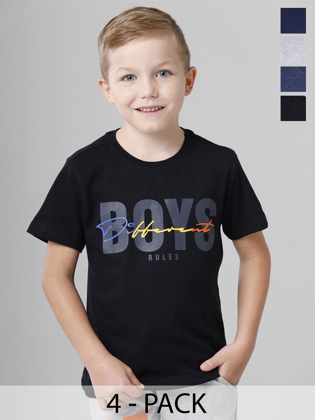 

BAESD Boys Multicoloured Typography 5 Printed T-shirt, Multi