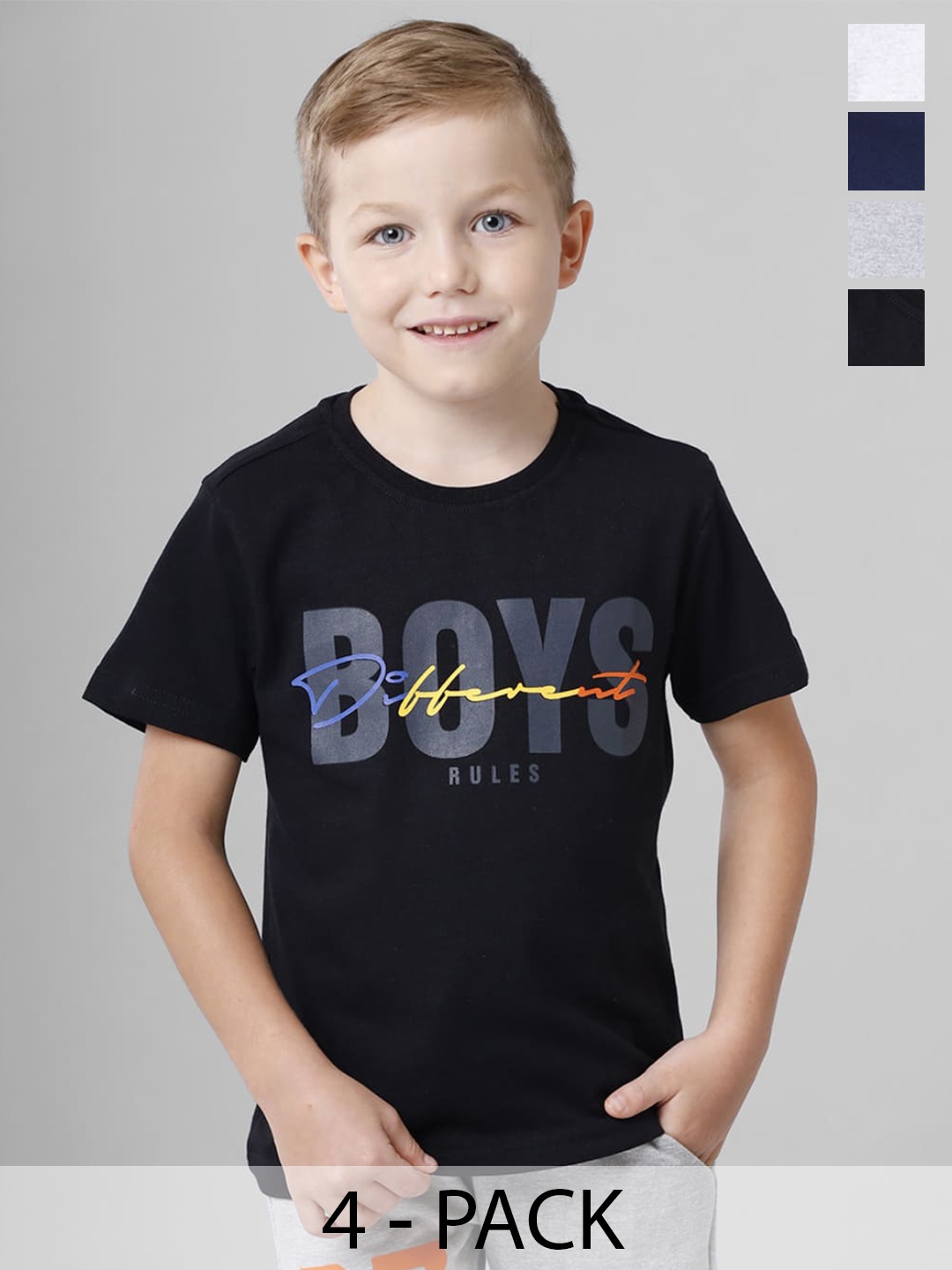 

BAESD Boys Multicoloured Typography 5 Printed Applique T-shirt, Multi