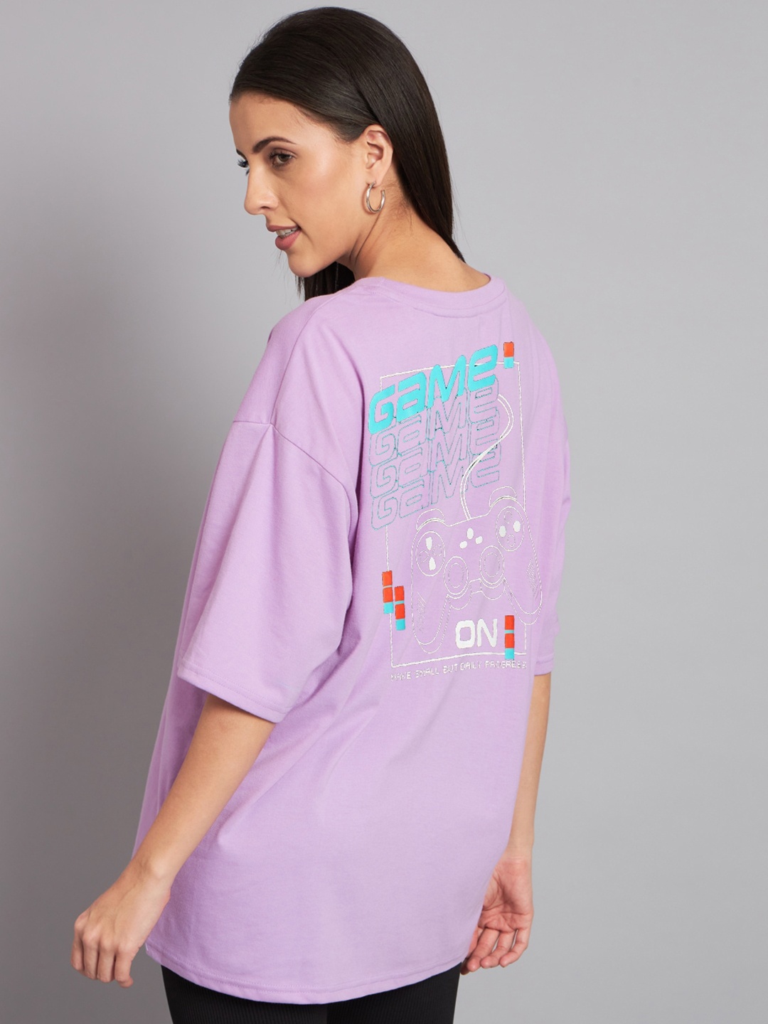 

Imsa Moda Typography Printed Oversized Cotton T-shirt, Lavender