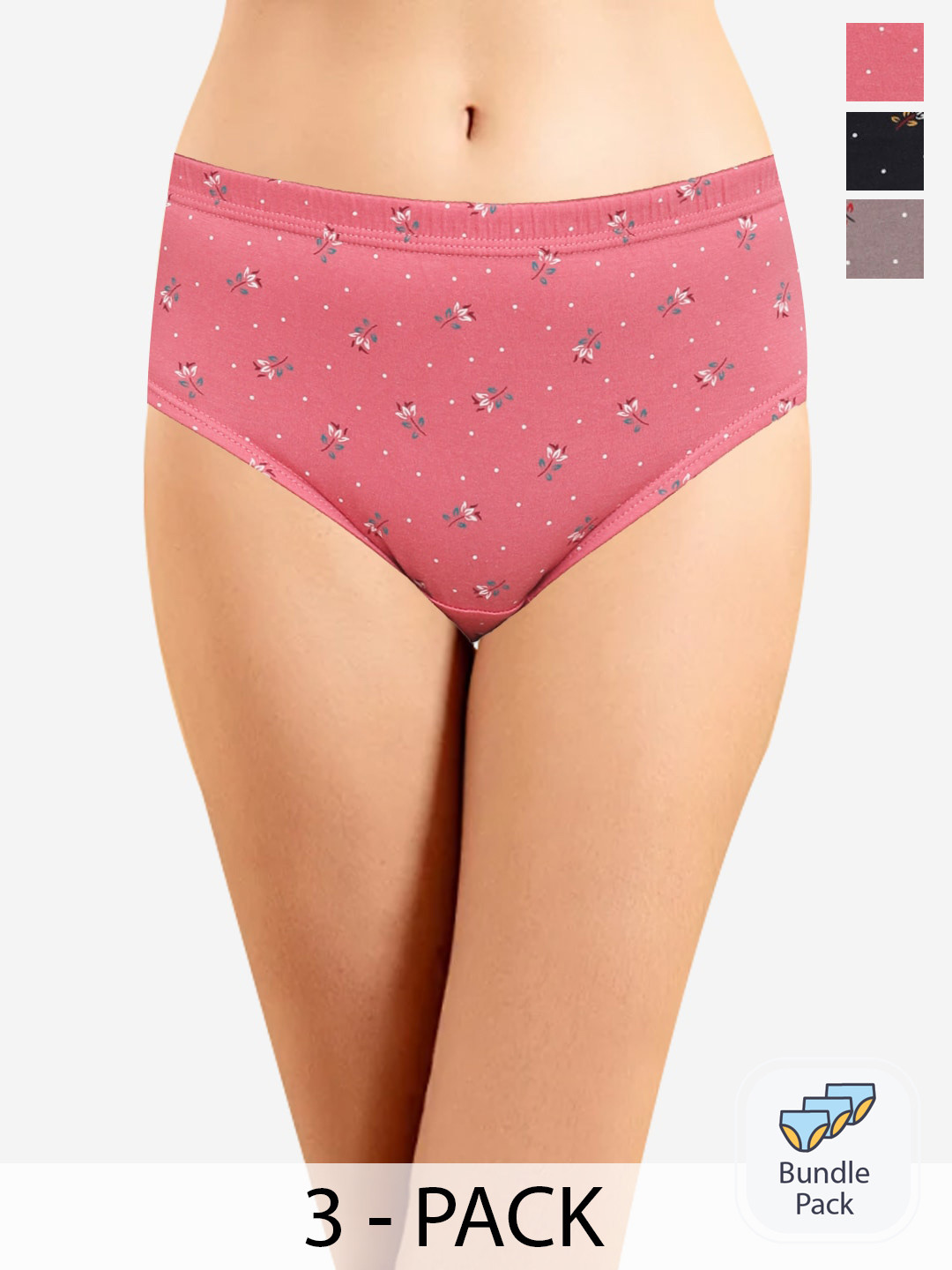

In Care Pack Of 3 Floral Printed Pure Cotton Hipster Briefs, Pink