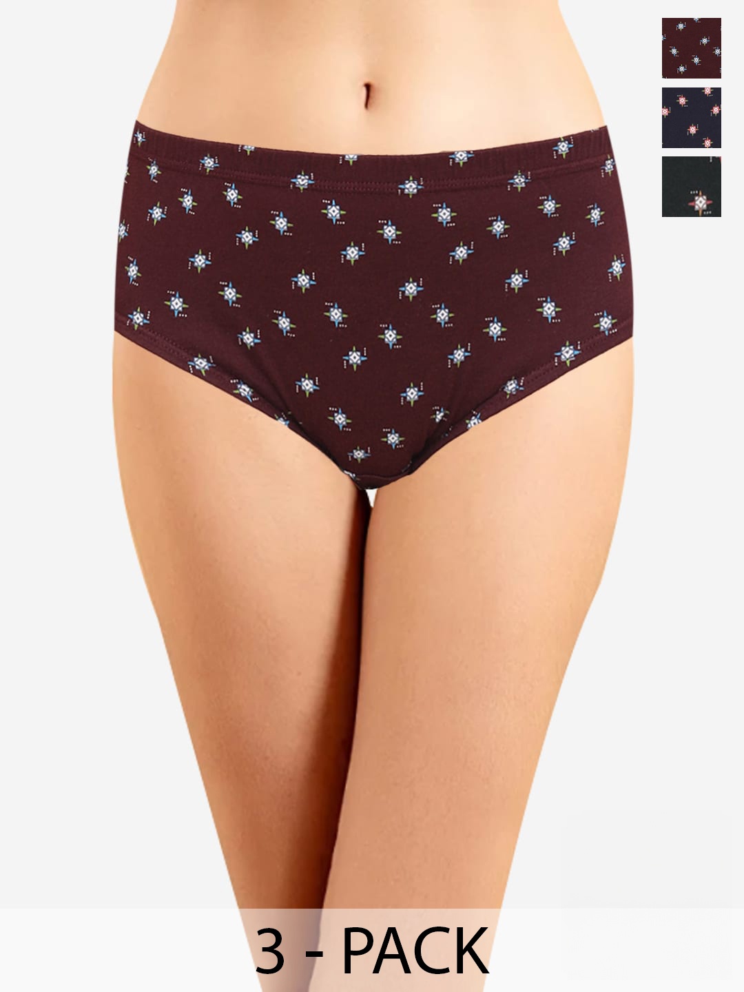 

In Care Pack Of 3 Micro Ditsy Printed Pure Cotton Hipster Briefs, Maroon