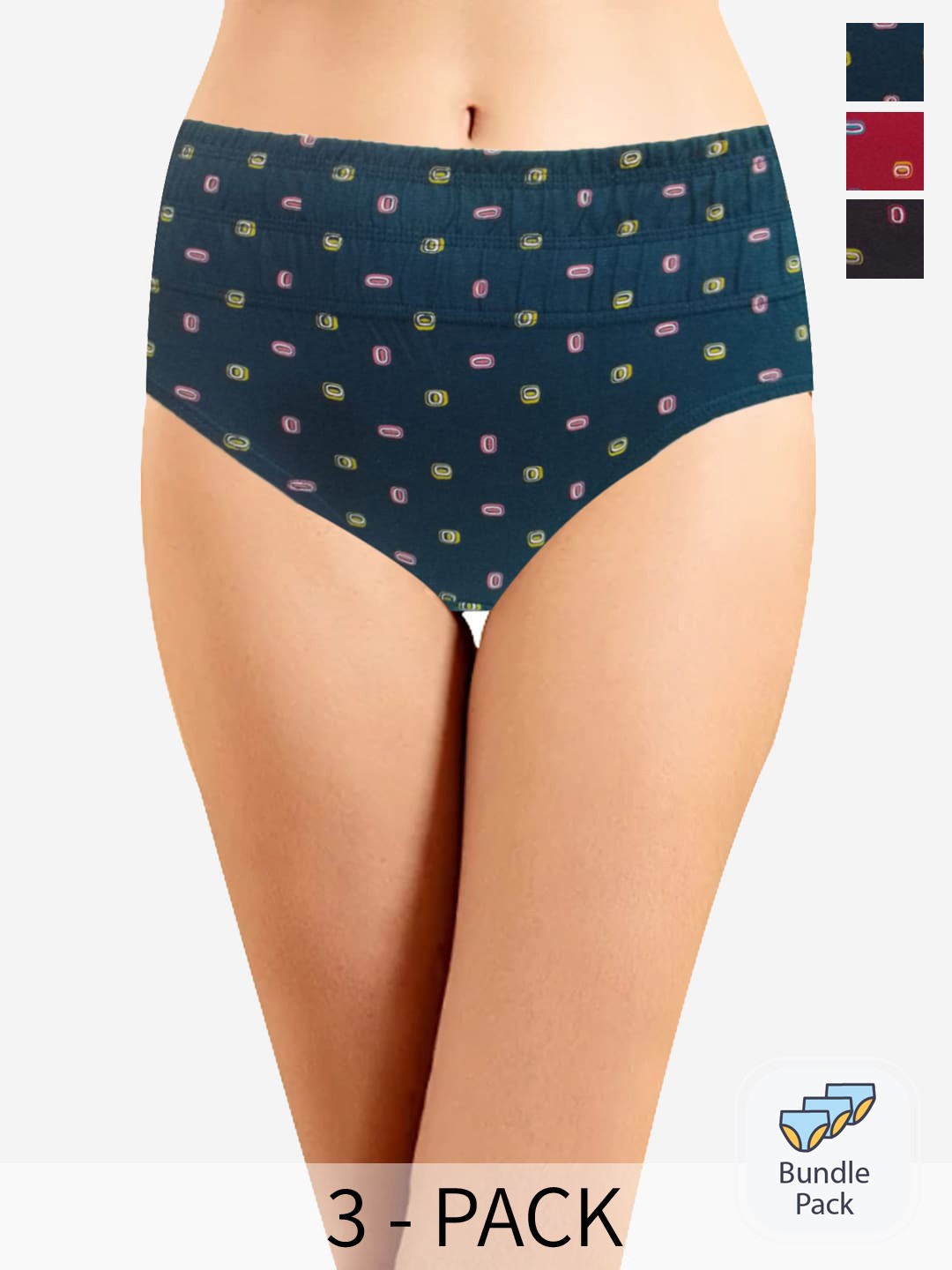 

In Care Pack Of 3 Geometric Printed Pure Cotton Hipster Briefs, Green