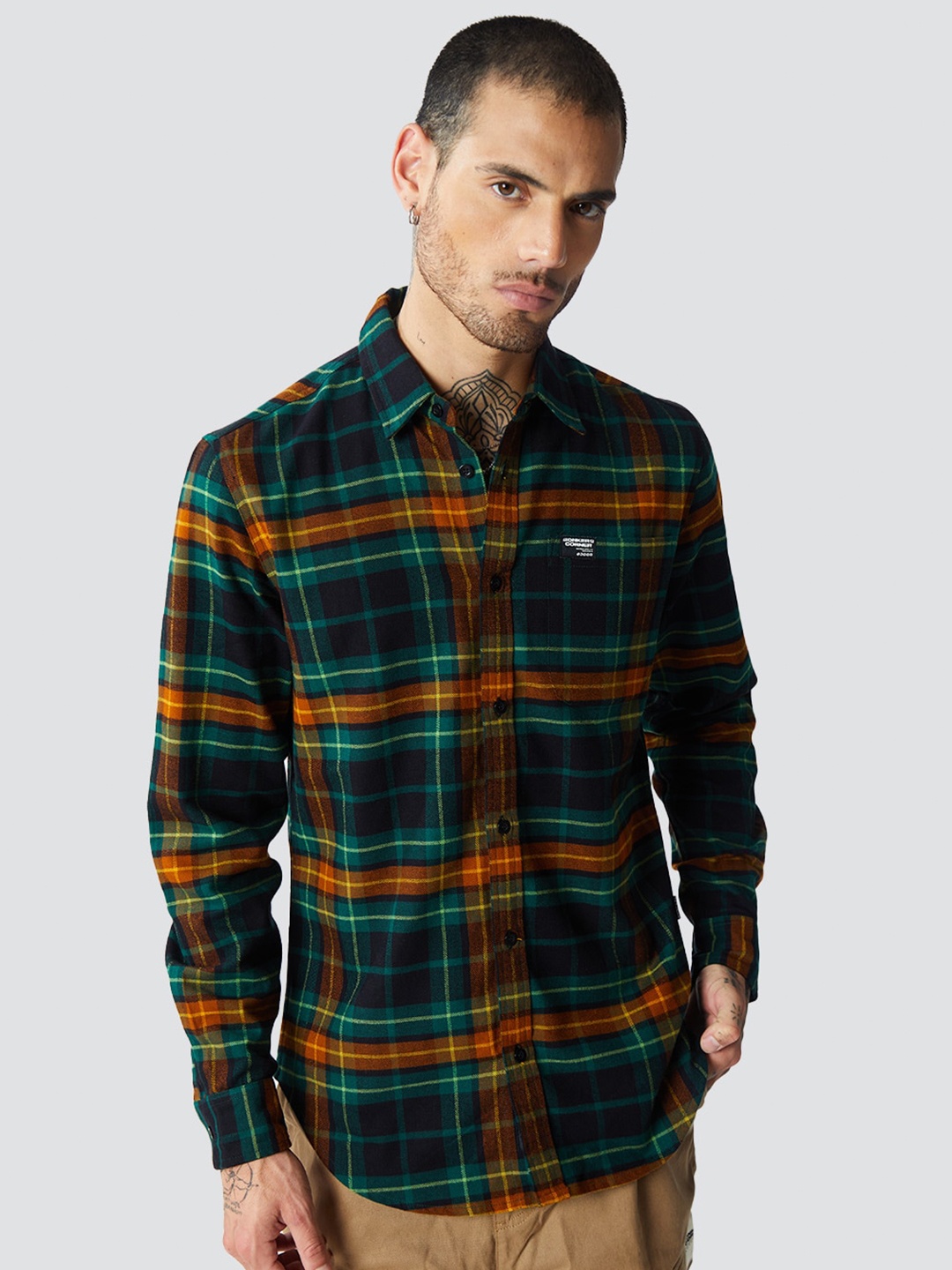 Bonkers Corner Plaid Regular Fit Shirt, Green