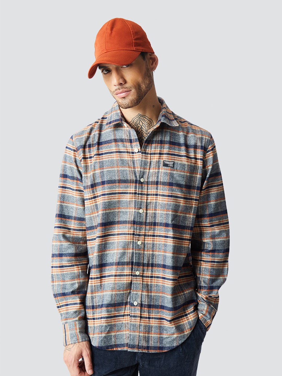 

Bonkers Corner Tartan Checked Cotton Casual Shirt, Grey