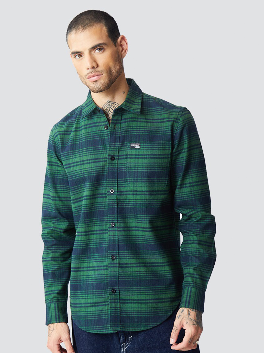 

Bonkers Corner Horizontal Striped Cotton Casual Shirt, Green
