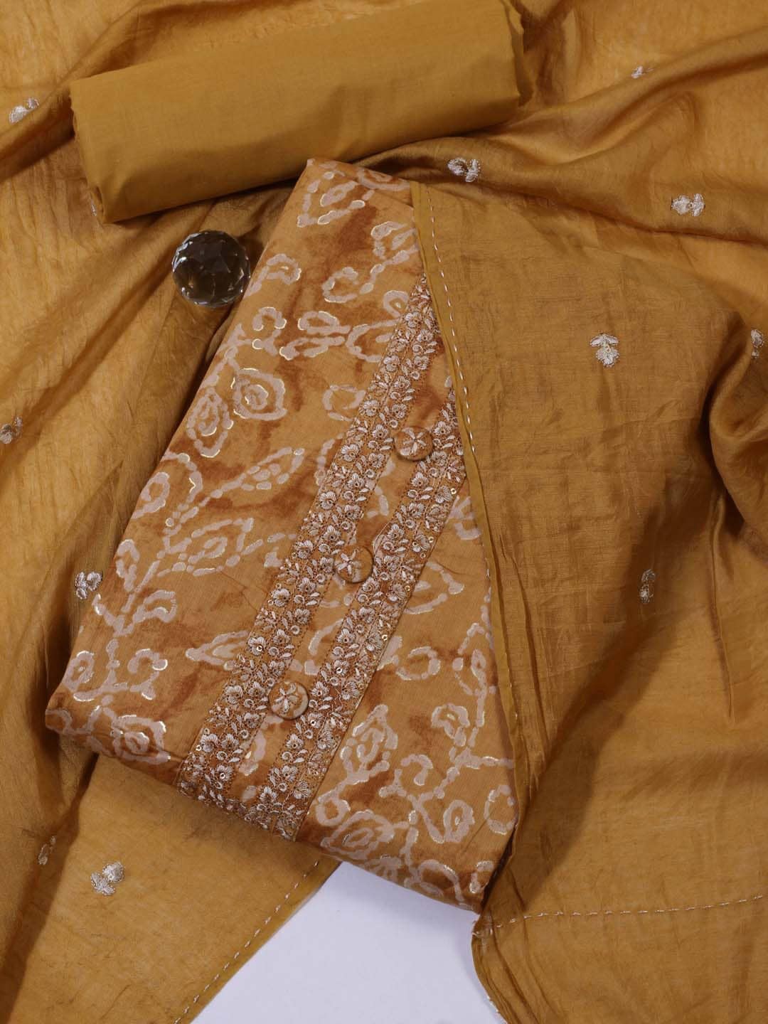

Meena Bazaar Floral Printed Unstitched Dress Material, Mustard