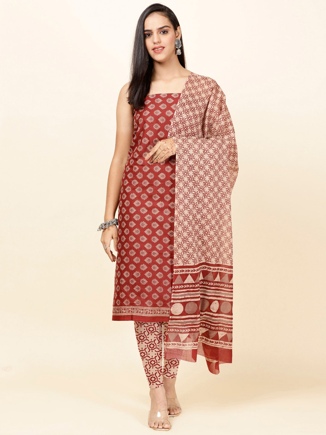 

Meena Bazaar Ethnic Motifs Printed Unstitched Dress Material, Maroon