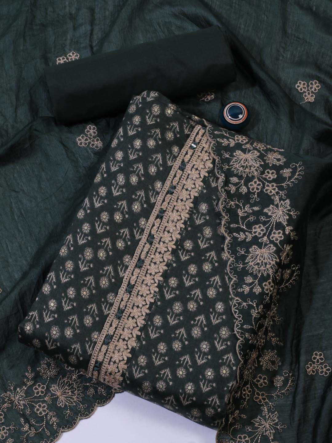 

Meena Bazaar Ethnic Motifs Printed Unstitched Dress Material, Green