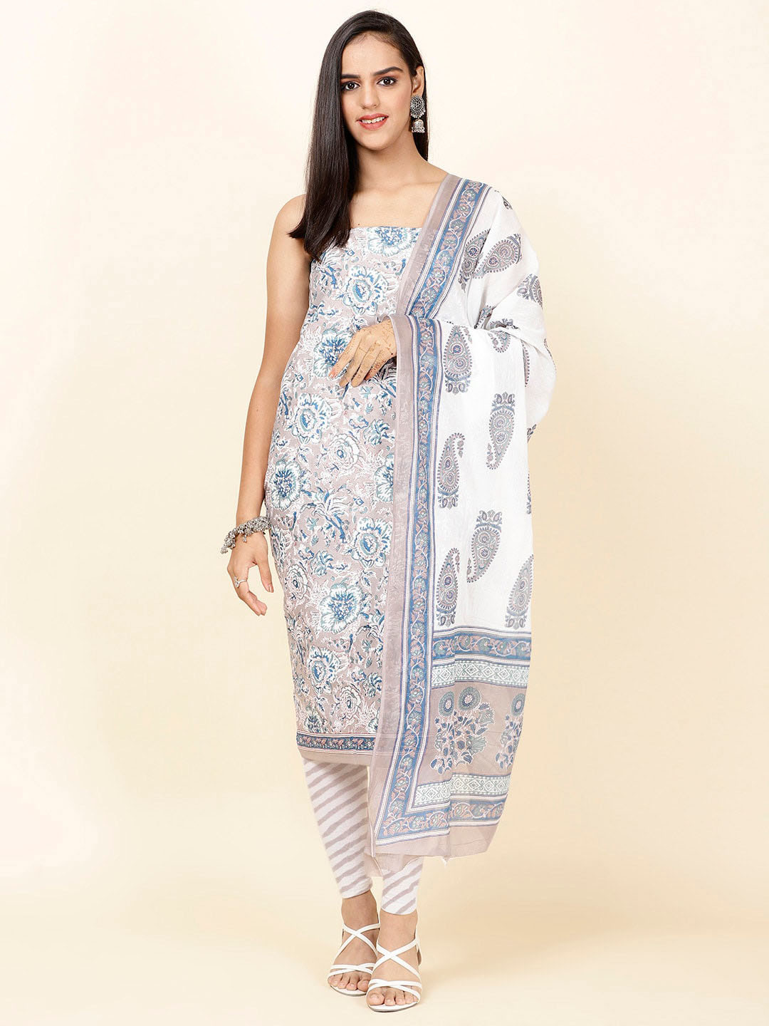 

Meena Bazaar Ethnic Printed Unstitched Dress Material, Grey