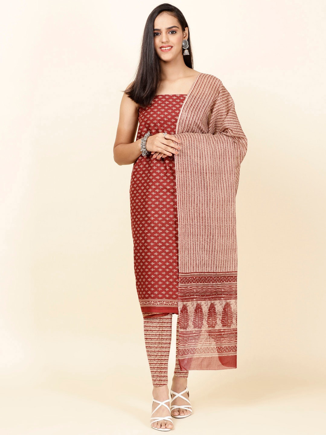 

Meena Bazaar Ethnic Motifs Printed Unstitched Dress Material, Maroon