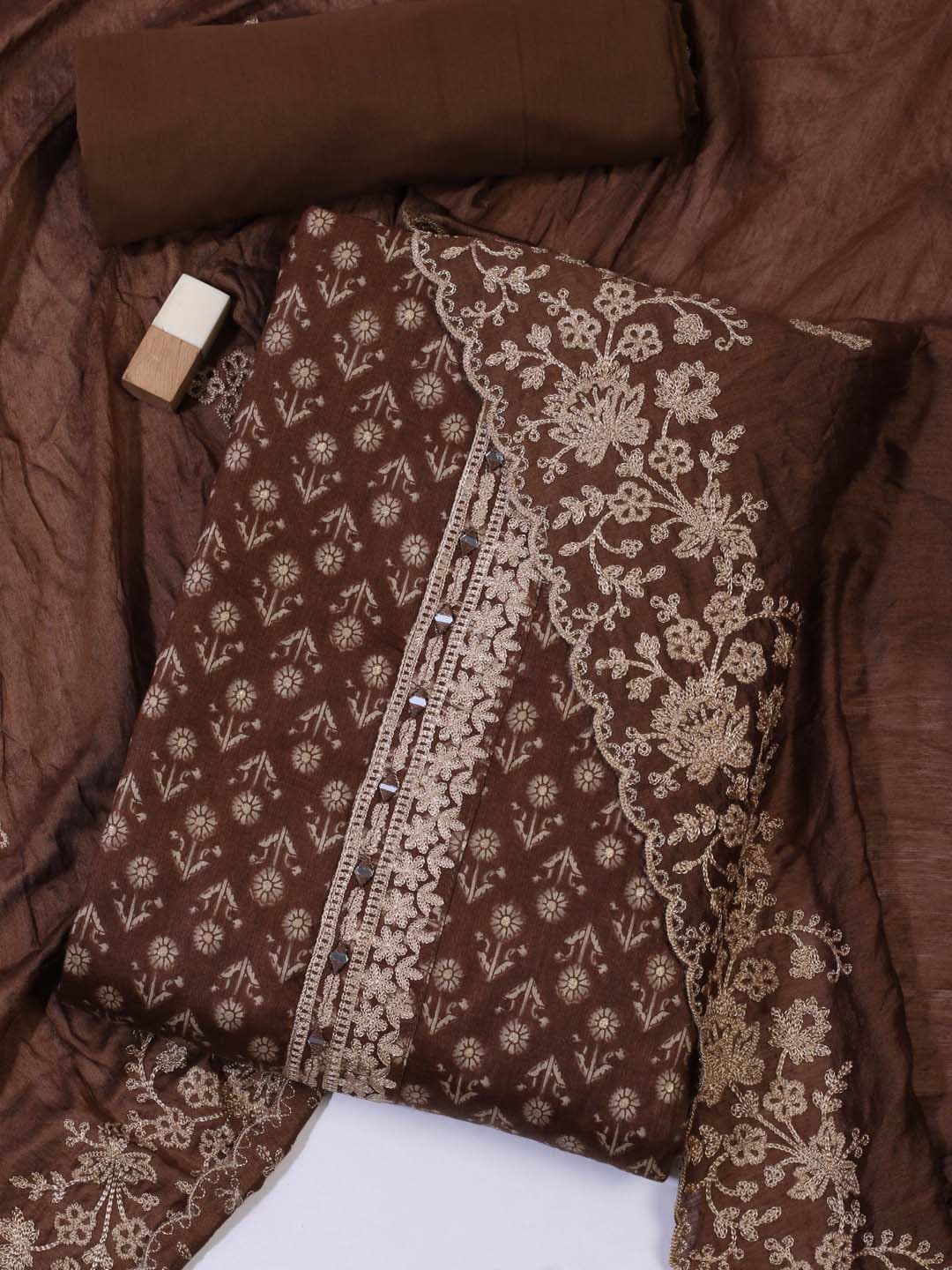 

Meena Bazaar Ethnic Motifs Printed Unstitched Dress Material, Brown
