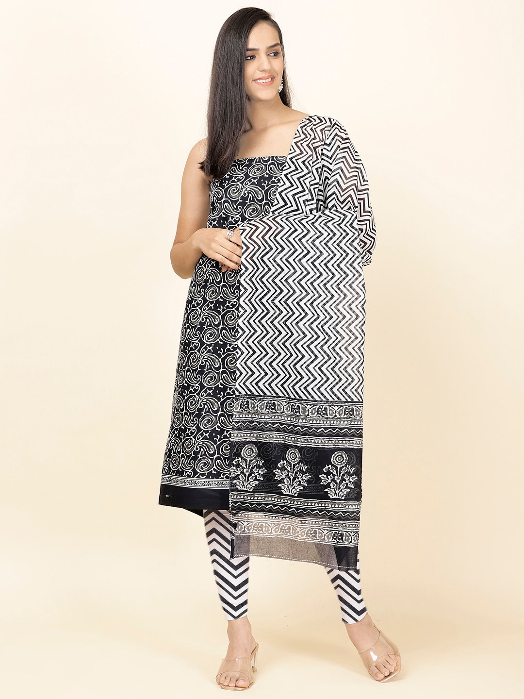 

Meena Bazaar Paisley Printed Unstitched Dress Material, Black