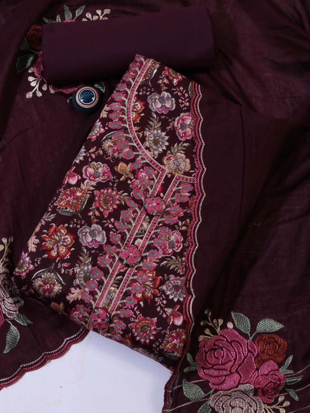 

Meena Bazaar Floral Embroidered Unstitched Dress Material, Purple