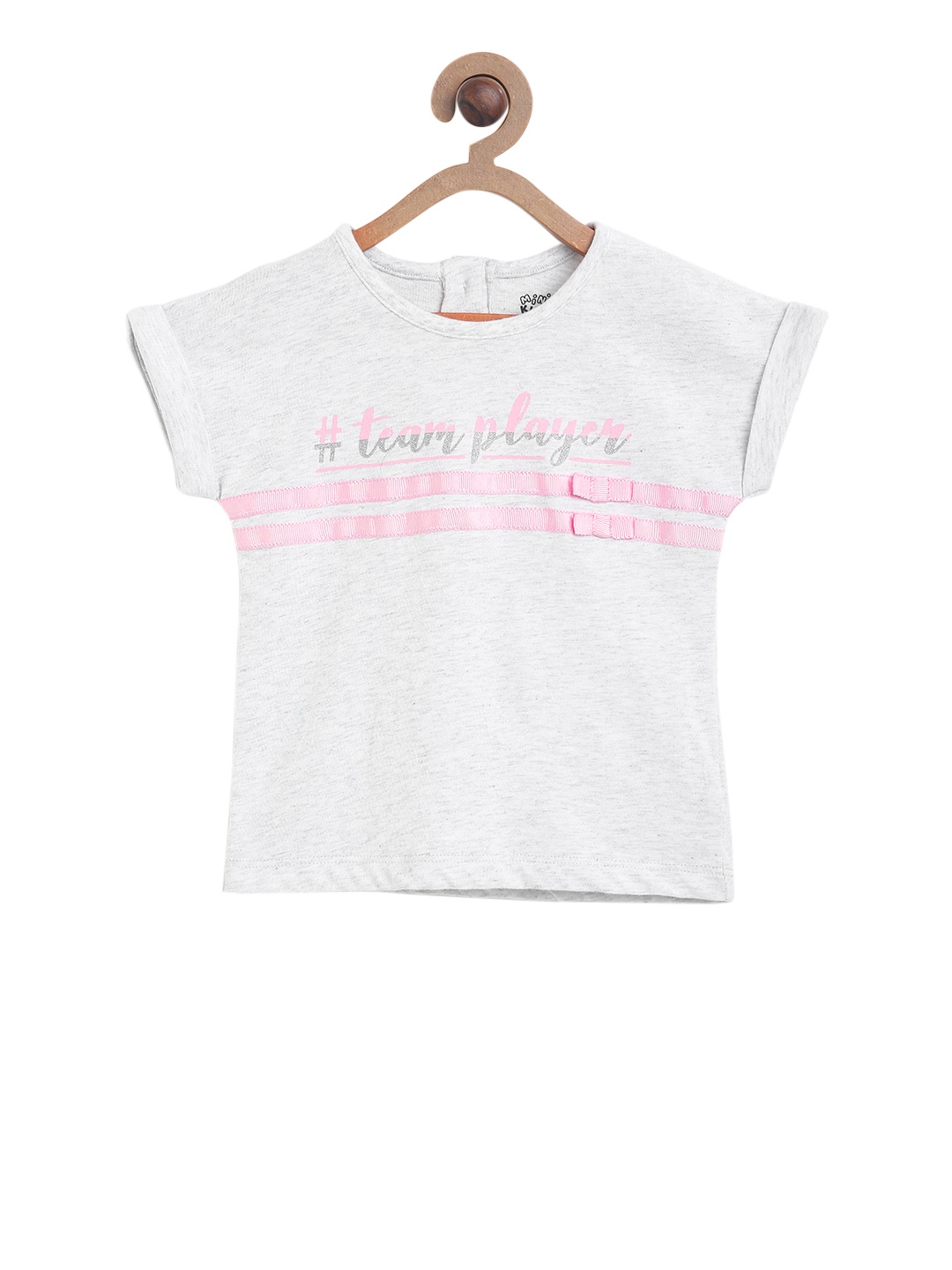 

MINI KLUB Girls Off-White Printed Round Neck Pure Cotton T-shirt