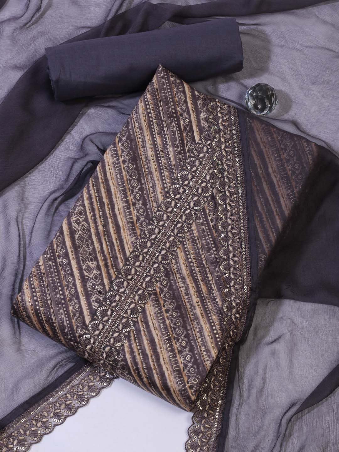 

Meena Bazaar Geometric Printed Unstitched Dress Material, Grey