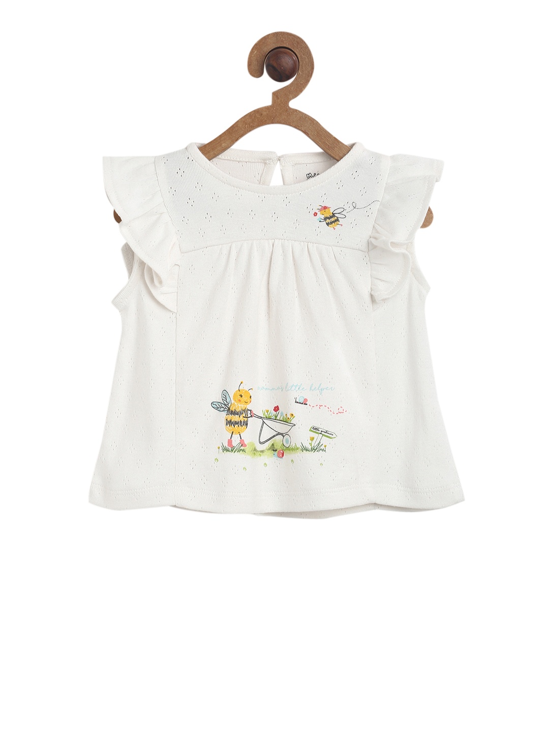 

MINI KLUB Girls Off-White Solid Round Neck Pure Cotton T-shirt