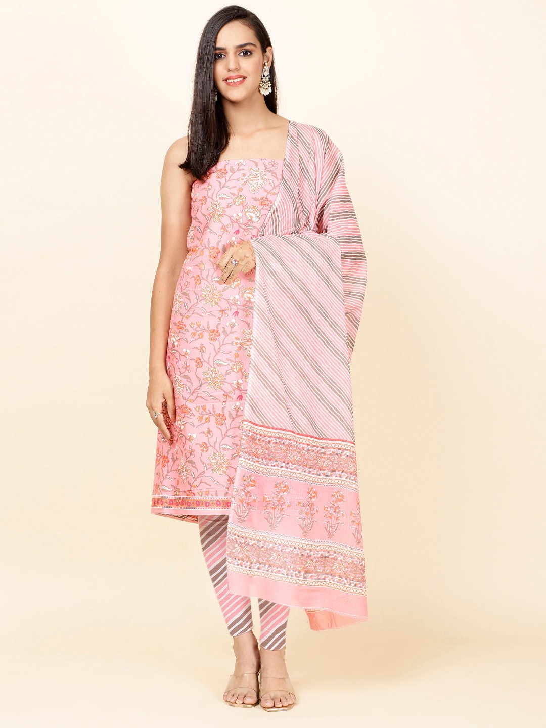 

Meena Bazaar Floral Embroidered Unstitched Dress Material, Pink