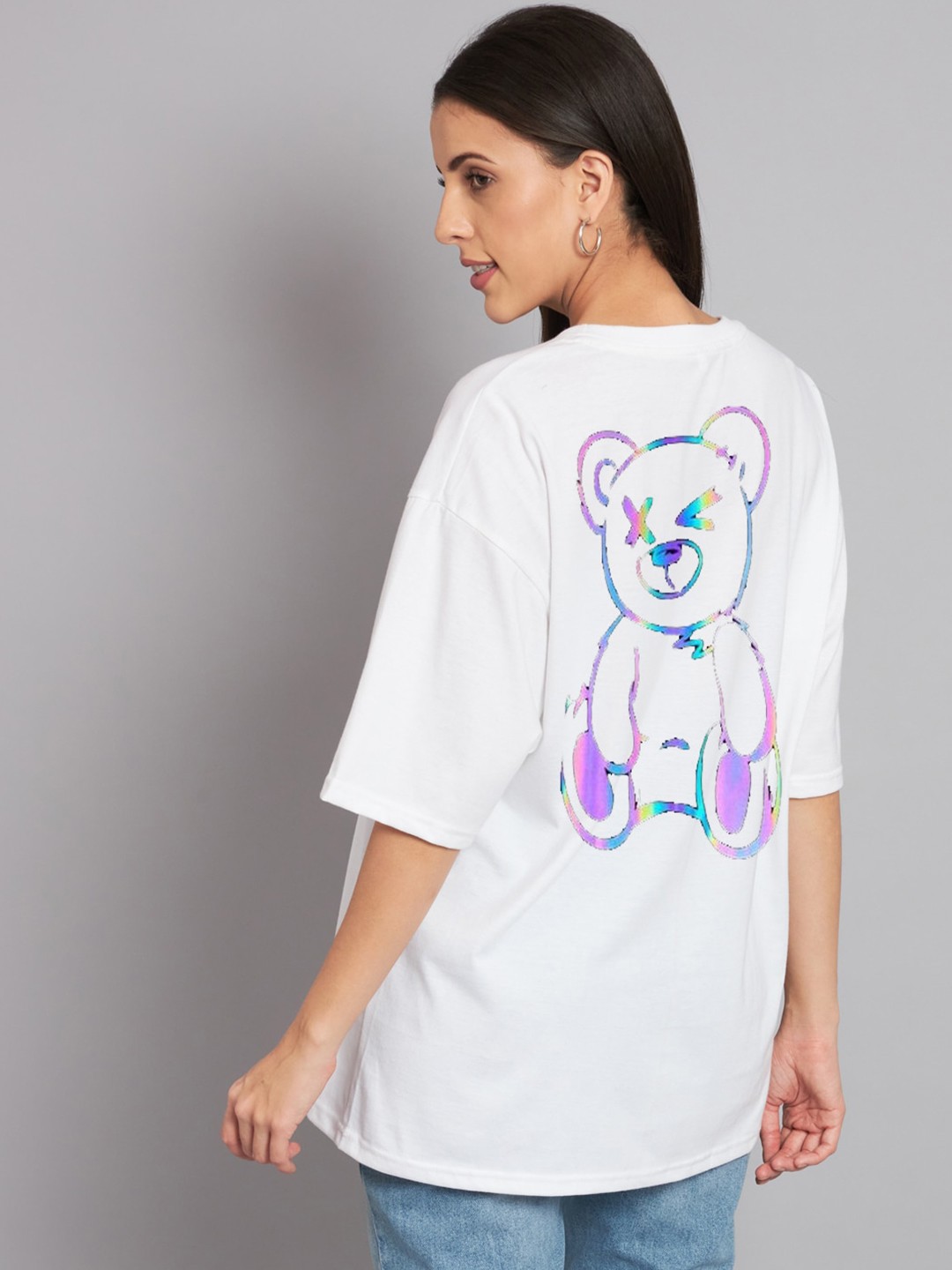

Imsa Moda Graphic Printed Drop-Shoulder Sleeve Cotton T-shirt, White