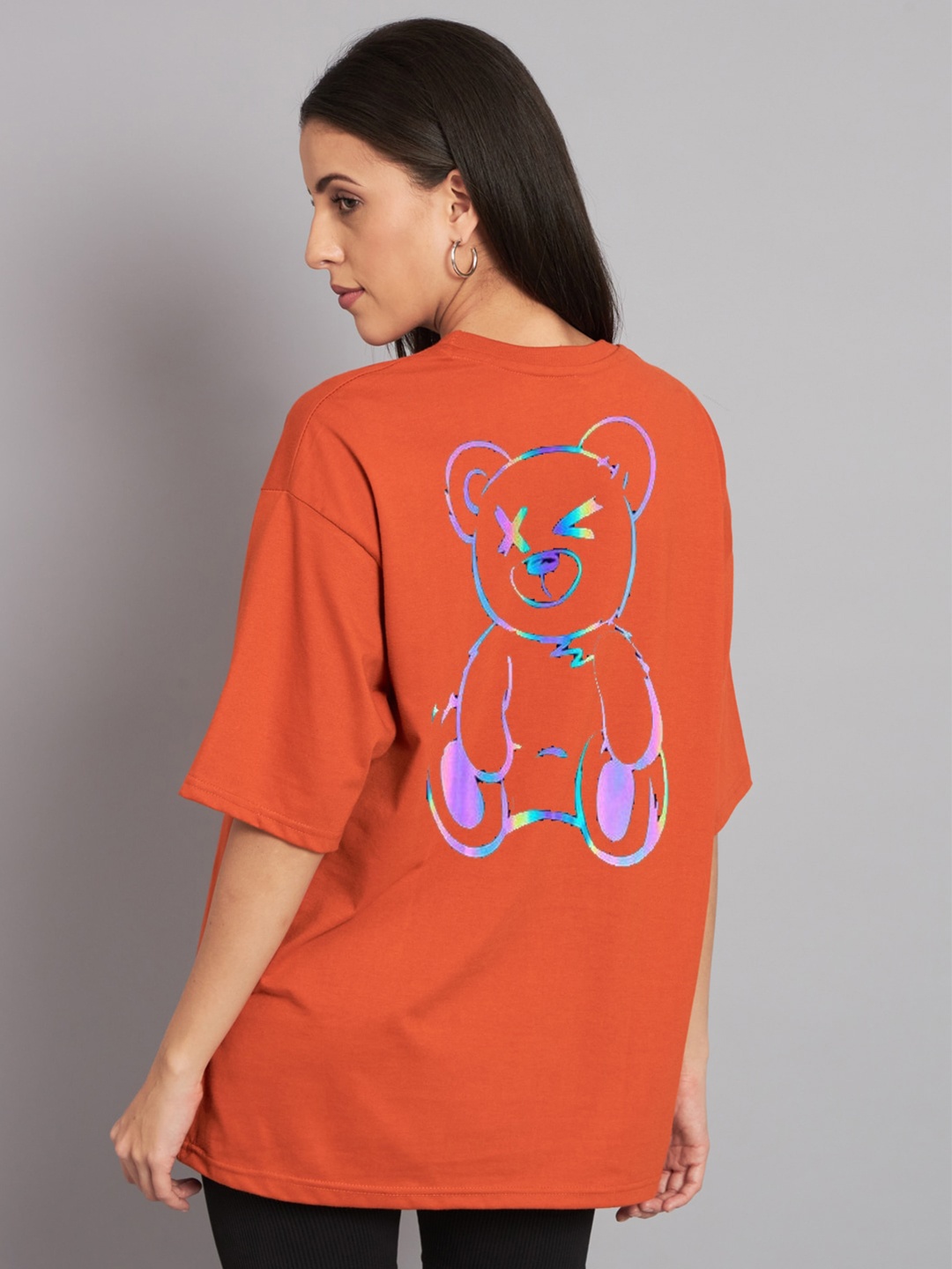 

Imsa Moda Graphic Printed Drop-Shoulder Sleeves Cotton Oversized T-shirt, Orange