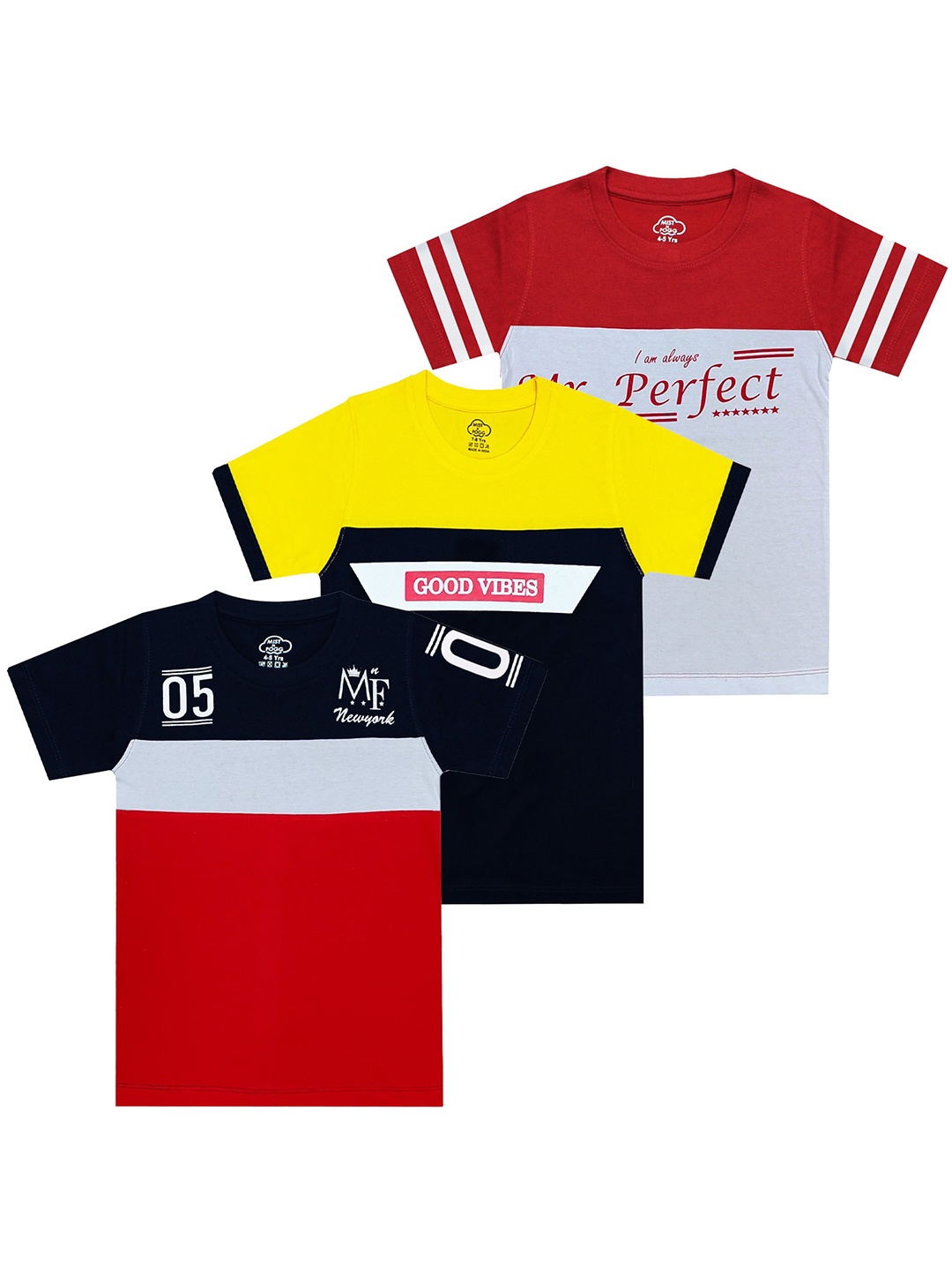 

MIST N FOGG Boys Pack Of 3 Colourblocked Cotton T-shirts, Red