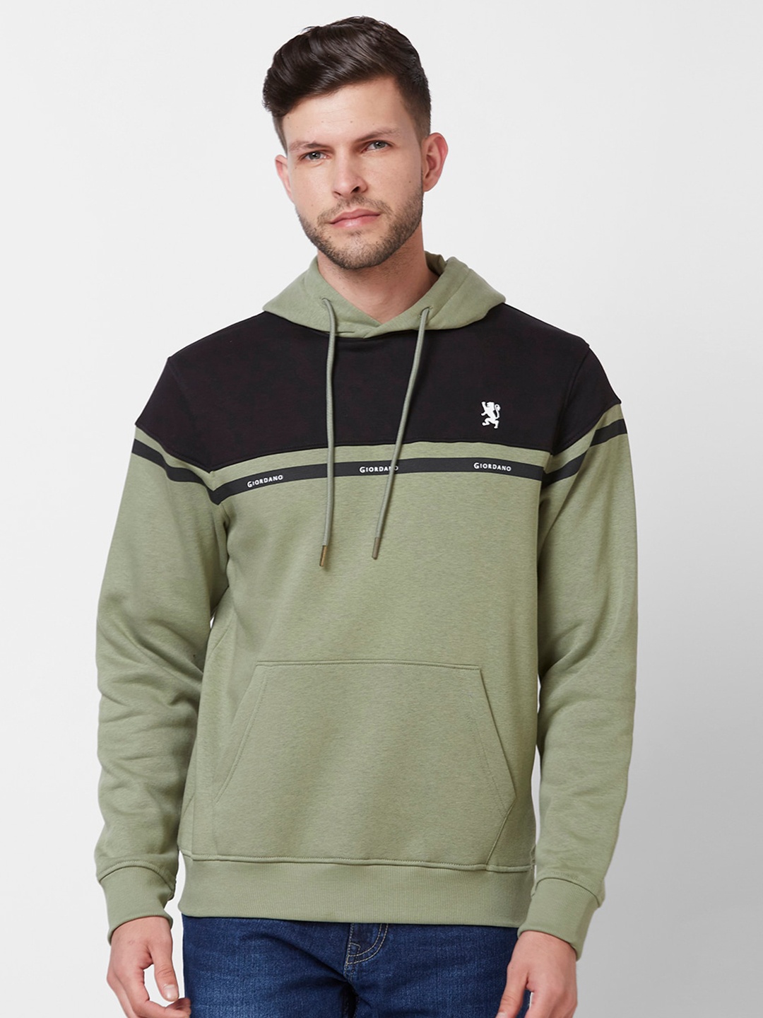 

GIORDANO Colourblocked Hooded Sweatshirt, Green