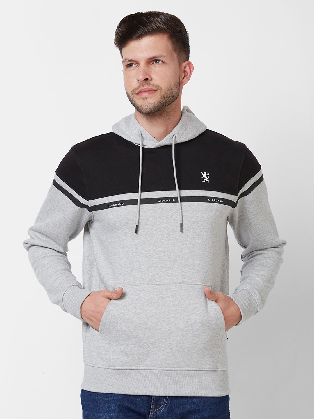 

GIORDANO Colourblocked Hooded Sweatshirt, Grey