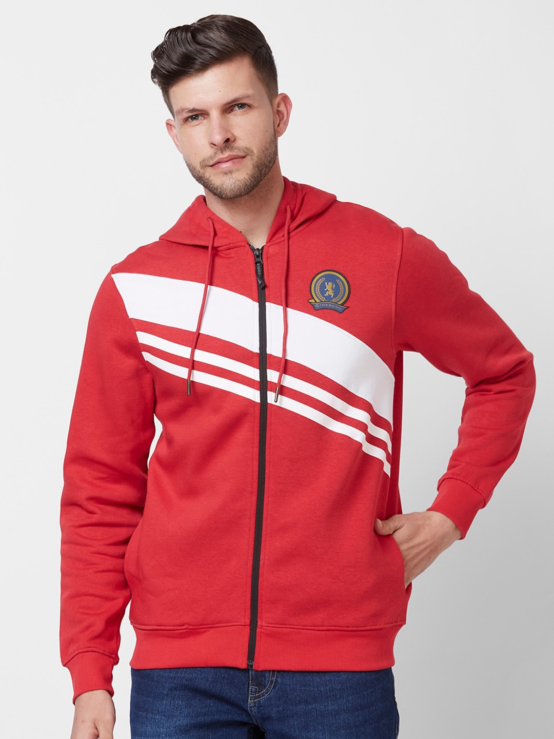 

GIORDANO Striped Hooded Sweatshirt, Red