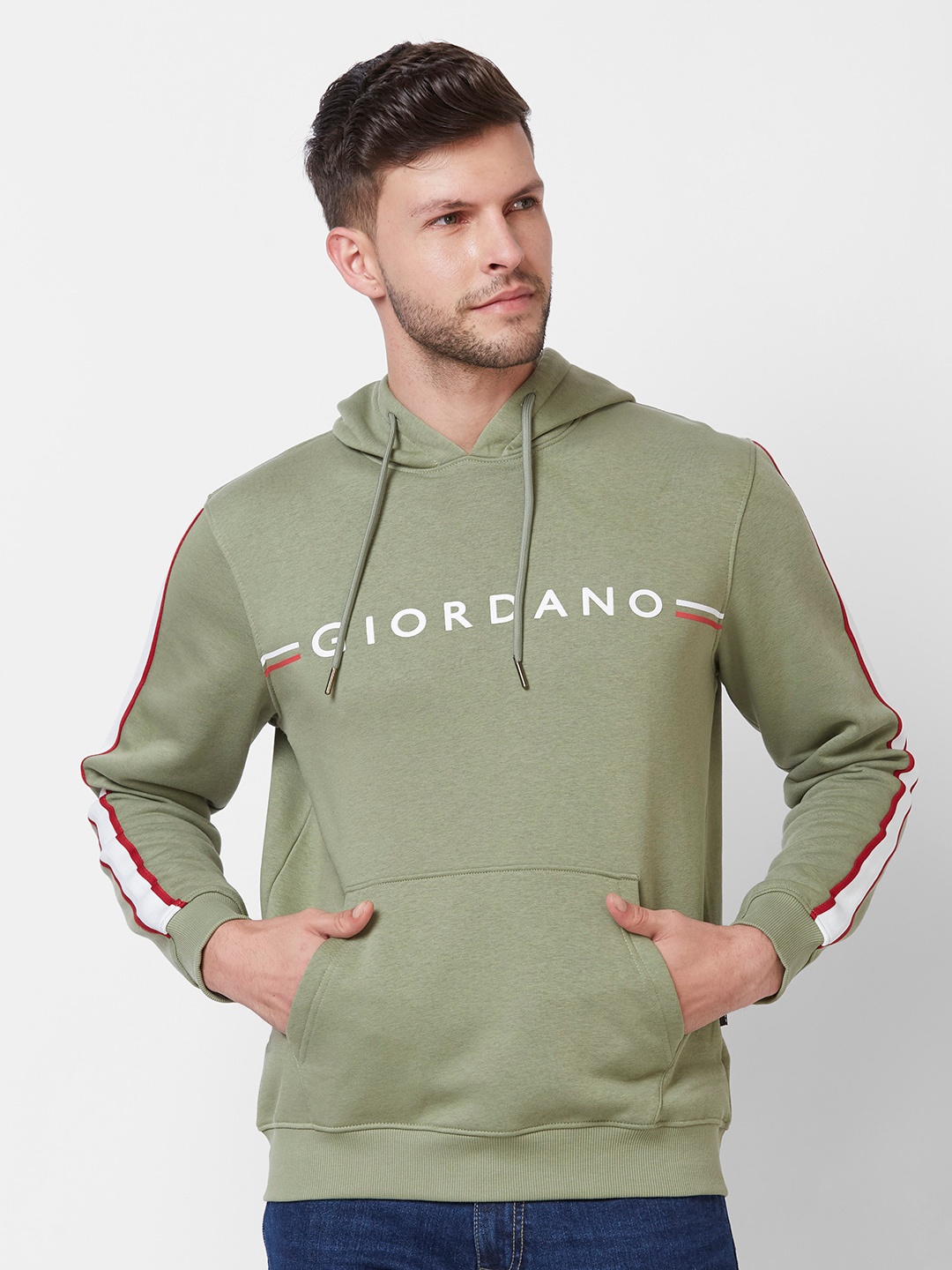 

GIORDANO Typography Printed Hooded Sweatshirt, Green