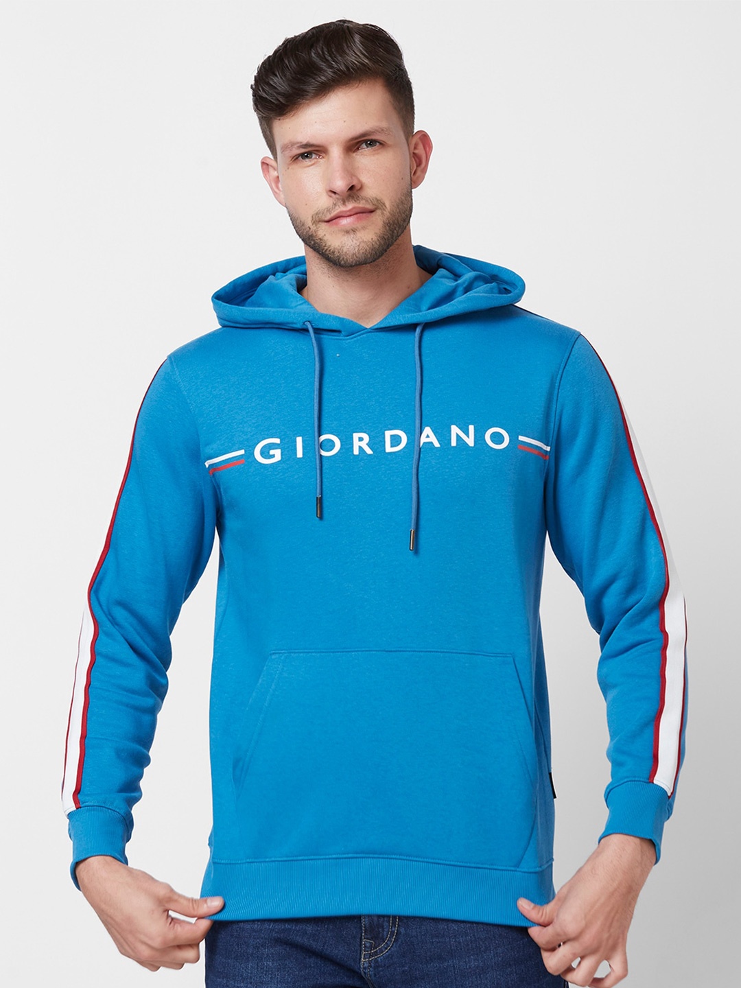 

GIORDANO Typography Printed Hooded Sweatshirt, Blue
