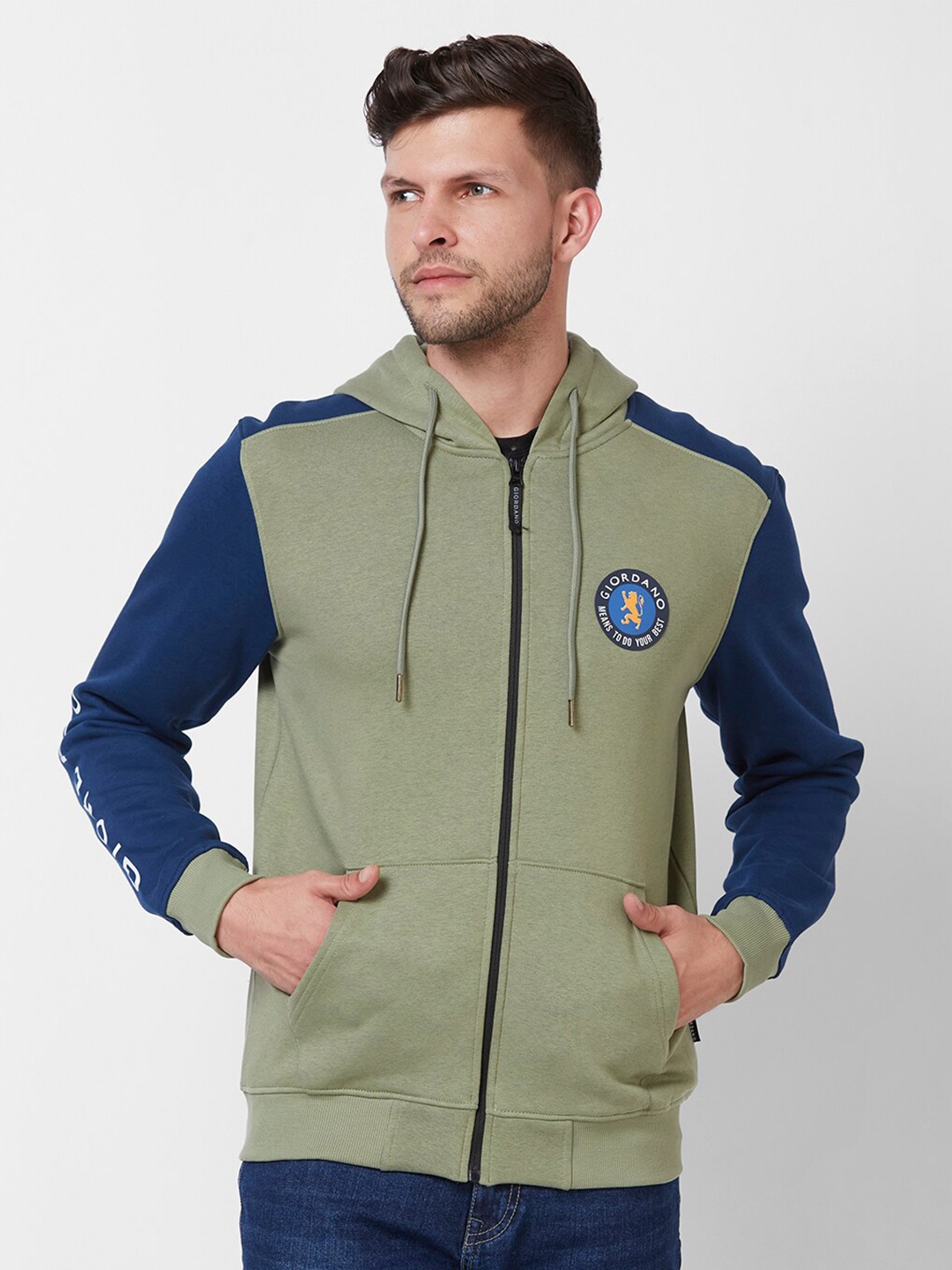 

GIORDANO Colourblocked Hooded Sweatshirt, Green