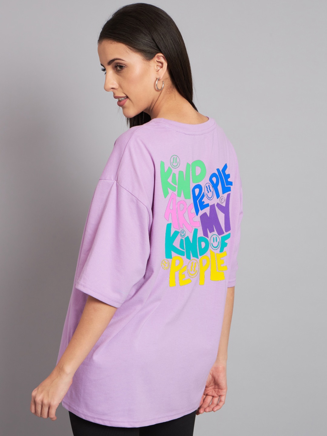 

Imsa Moda Typography Printed Oversized Cotton T-shirt, Lavender
