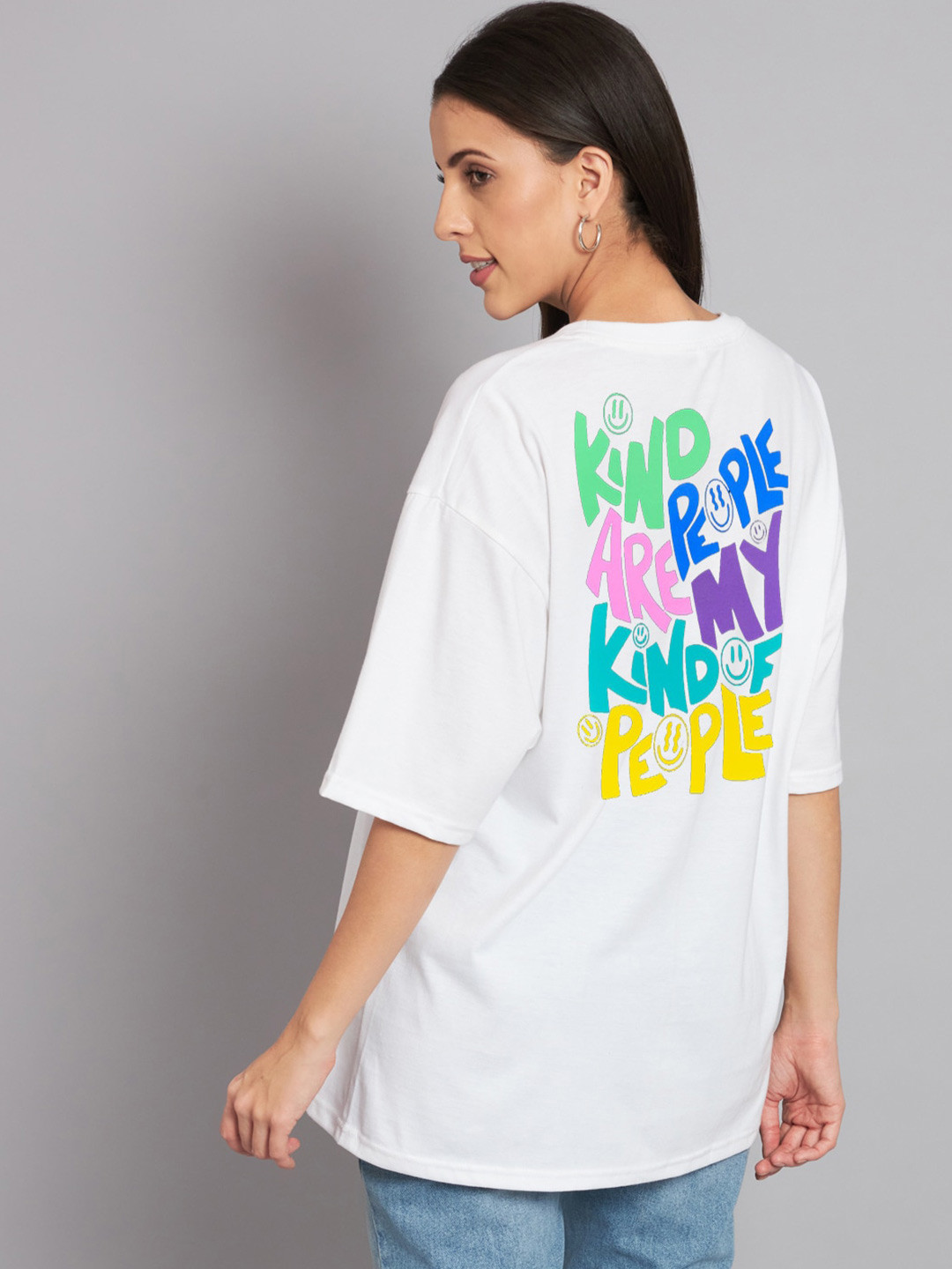

Imsa Moda Typography Printed Drop-Shoulder Sleeve Cotton T-shirt, White