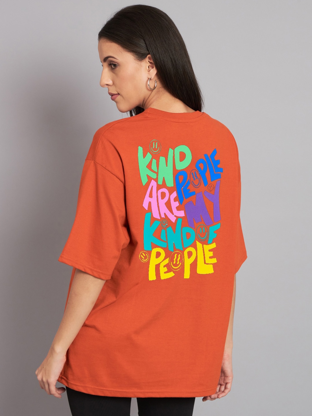 

Imsa Moda Typography Printed Drop-Shoulder Sleeve Cotton T-shirt, Orange