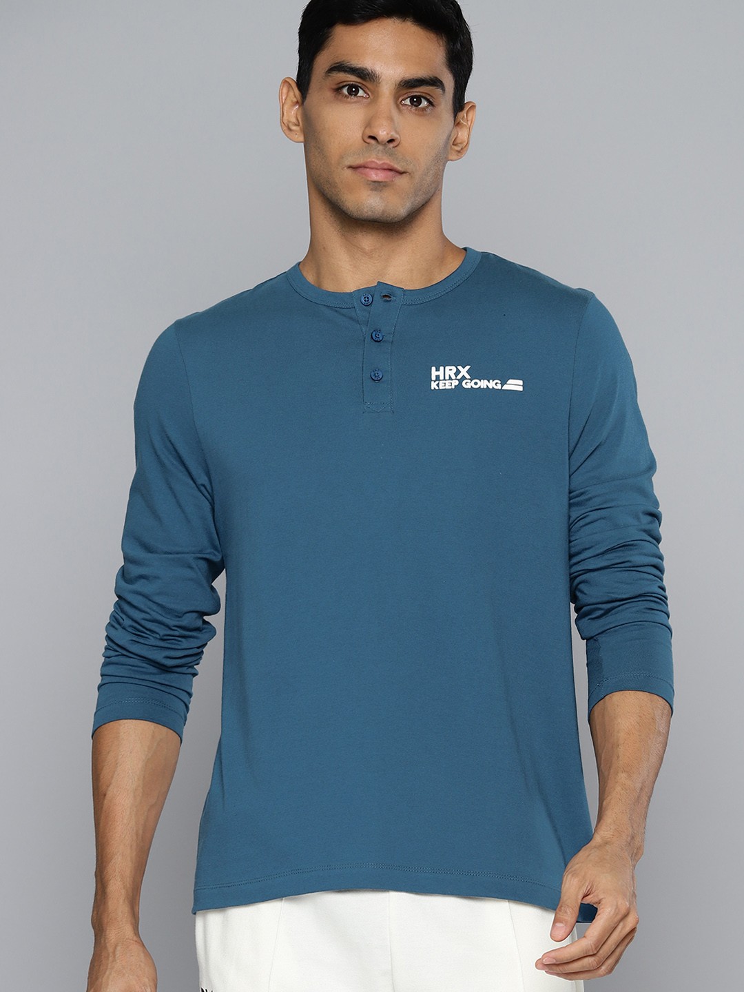 

HRX by Hrithik Roshan Men Typography Printed Henley Neck T-shirt, Teal
