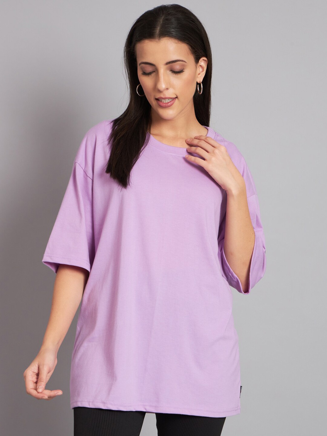 

Imsa Moda Drop-Shoulder Sleeve Cotton T-shirt, Lavender