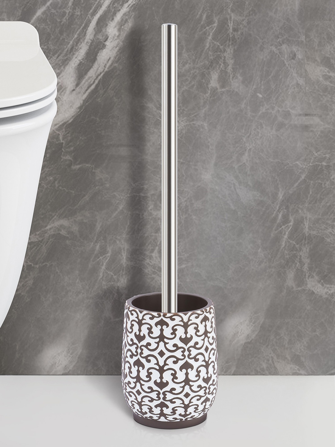 

OBSESSIONS White & Taupe Textured Toilet Brush With Holder