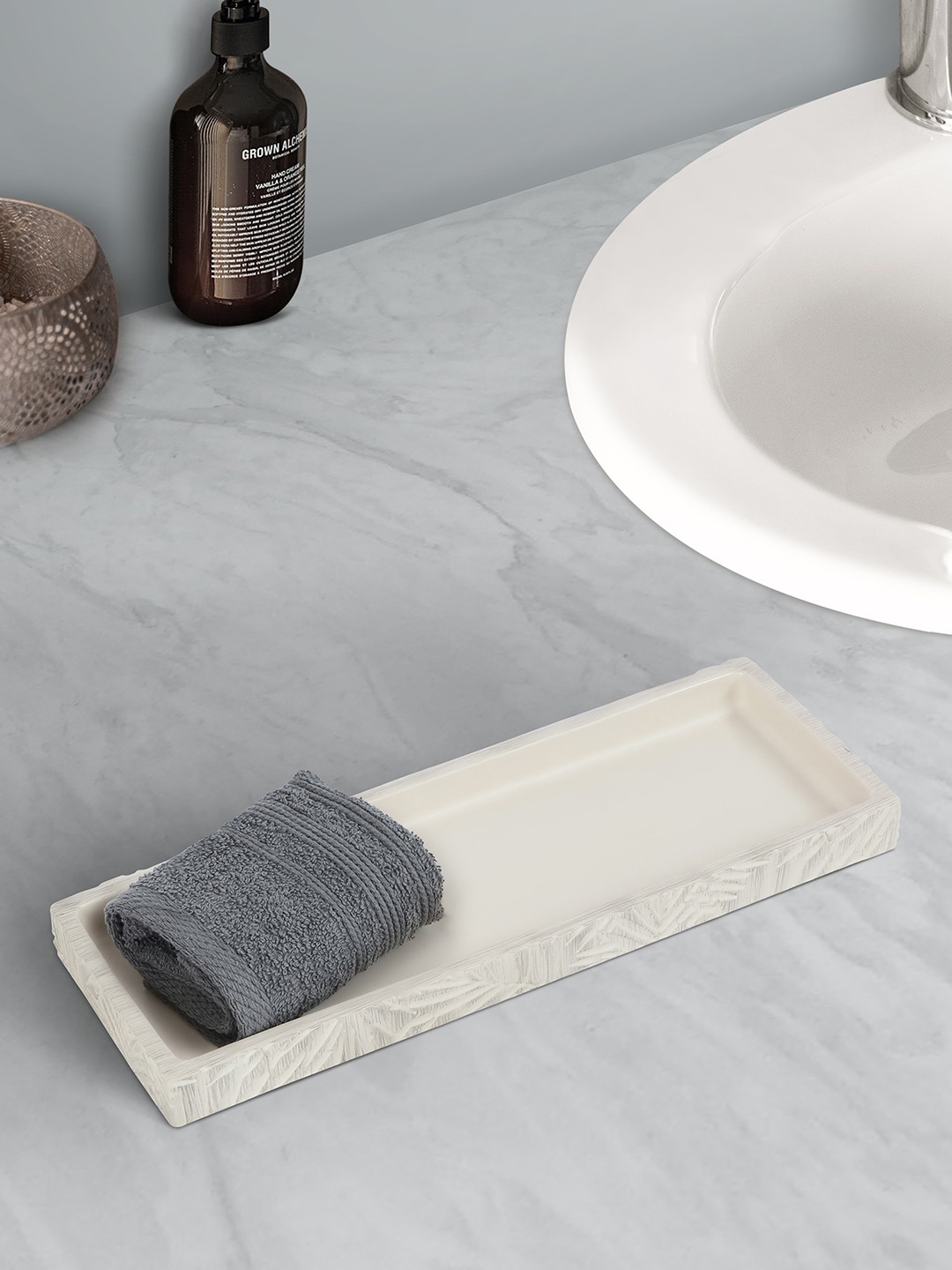 

OBSESSIONS Beige & Brown Textured Rectangular Bath Tray