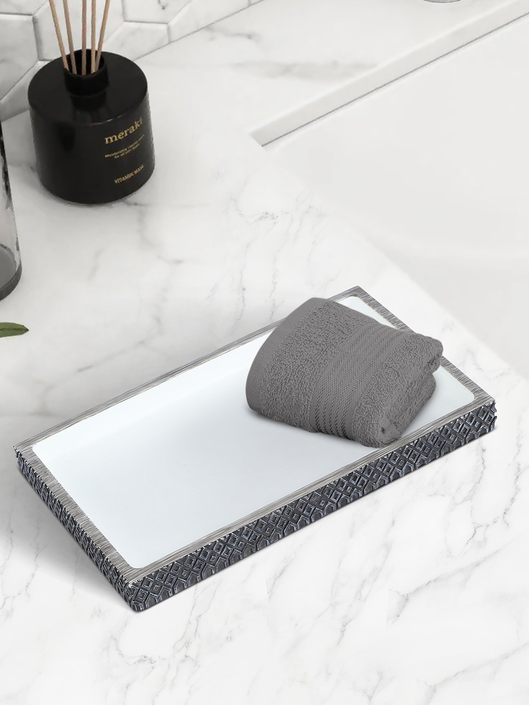 

OBSESSIONS Charcoal Textured Rectangular Bath Tray