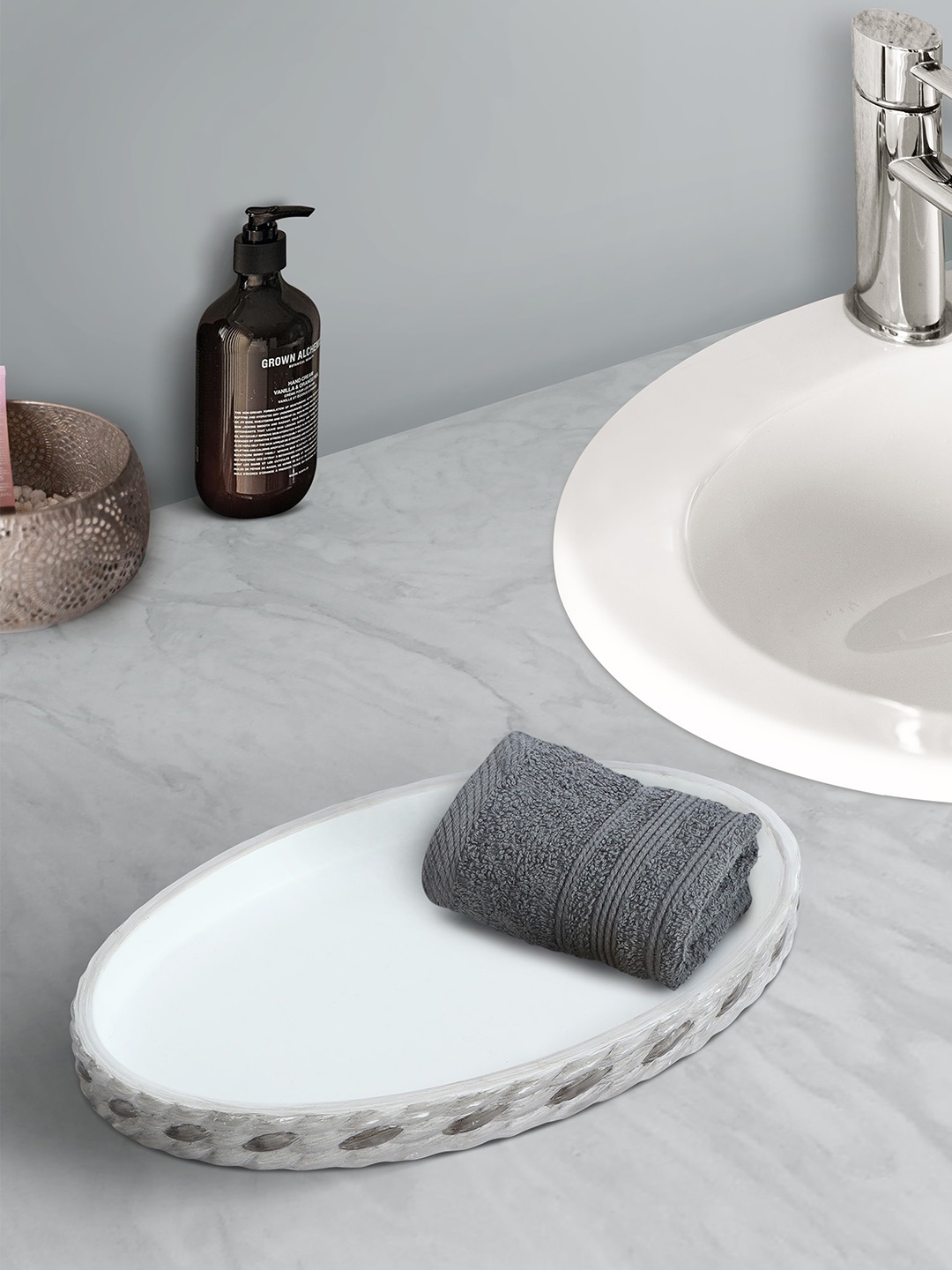 

OBSESSIONS Charcoal Textured Oval Bath Tray
