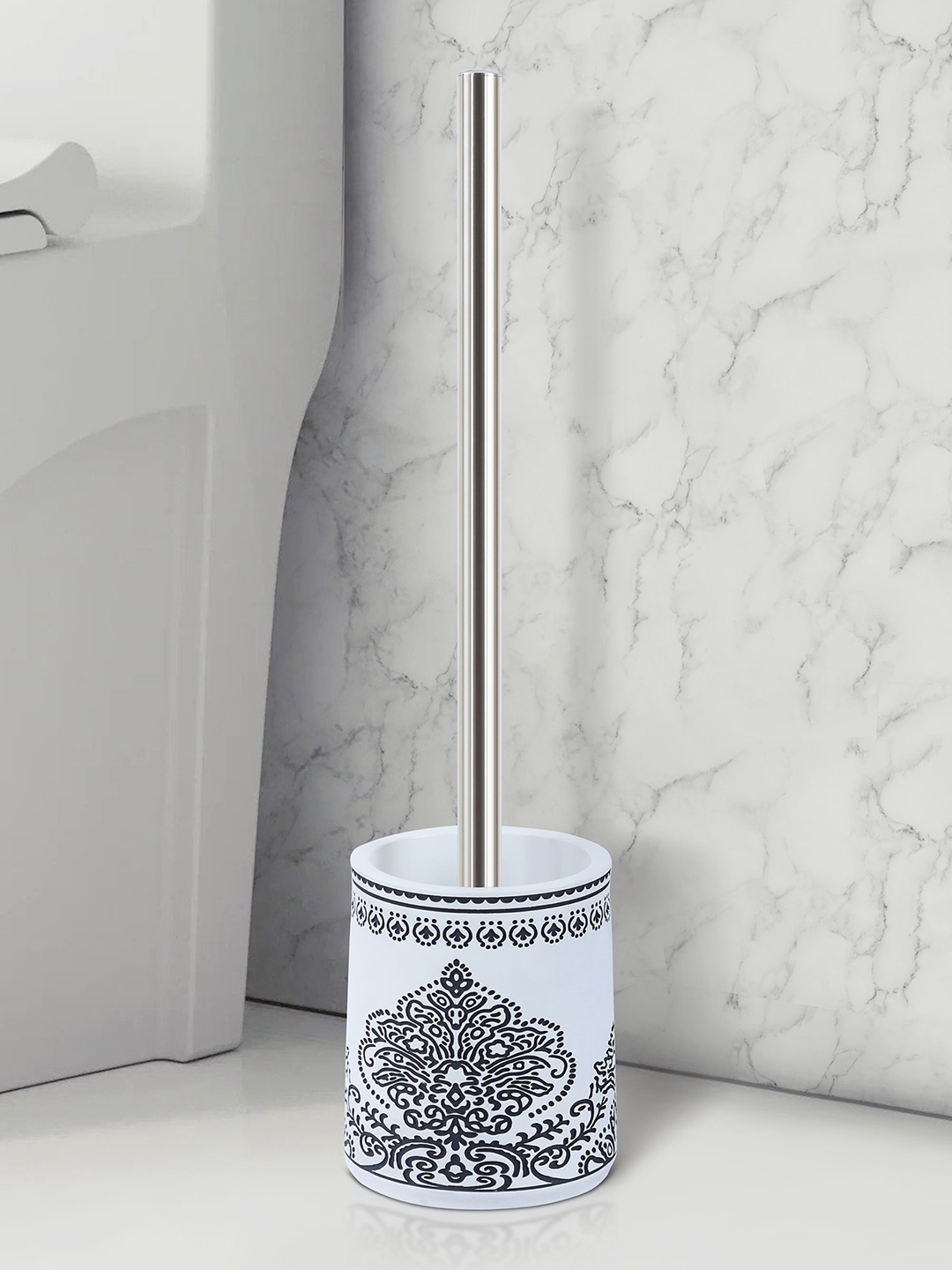 

OBSESSIONS White & Black Textured Toilet Brush With Holder