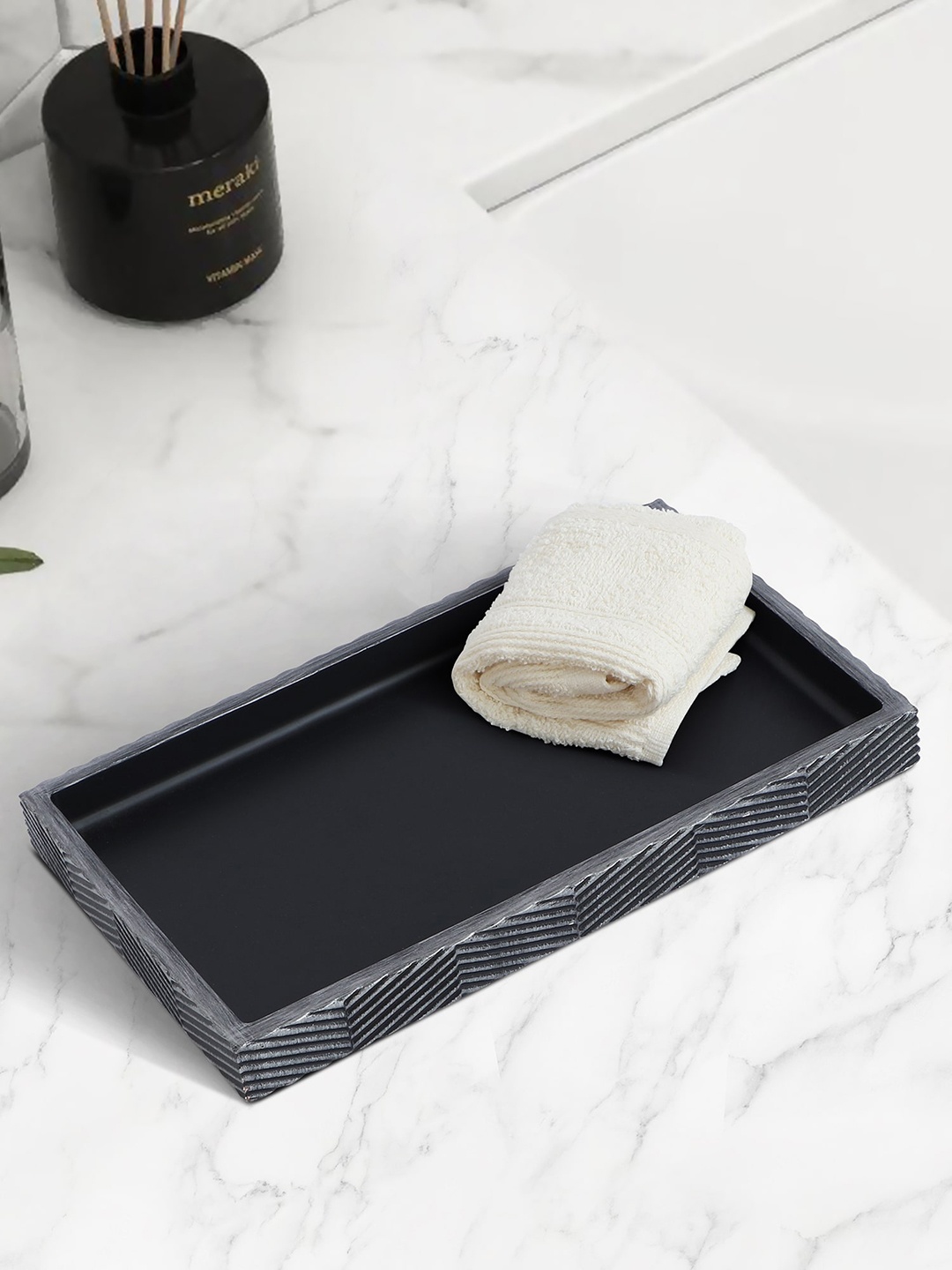 

OBSESSIONS Grey Textured Rectangular Bath Tray