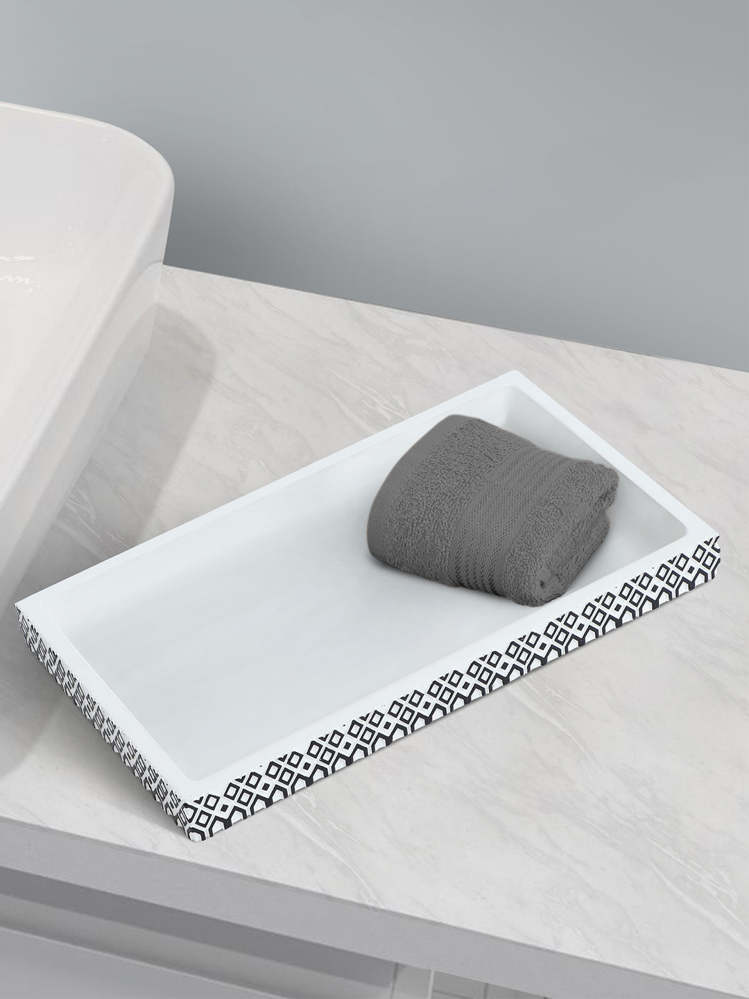 

OBSESSIONS Black & White Textured Rectangular Bath Tray