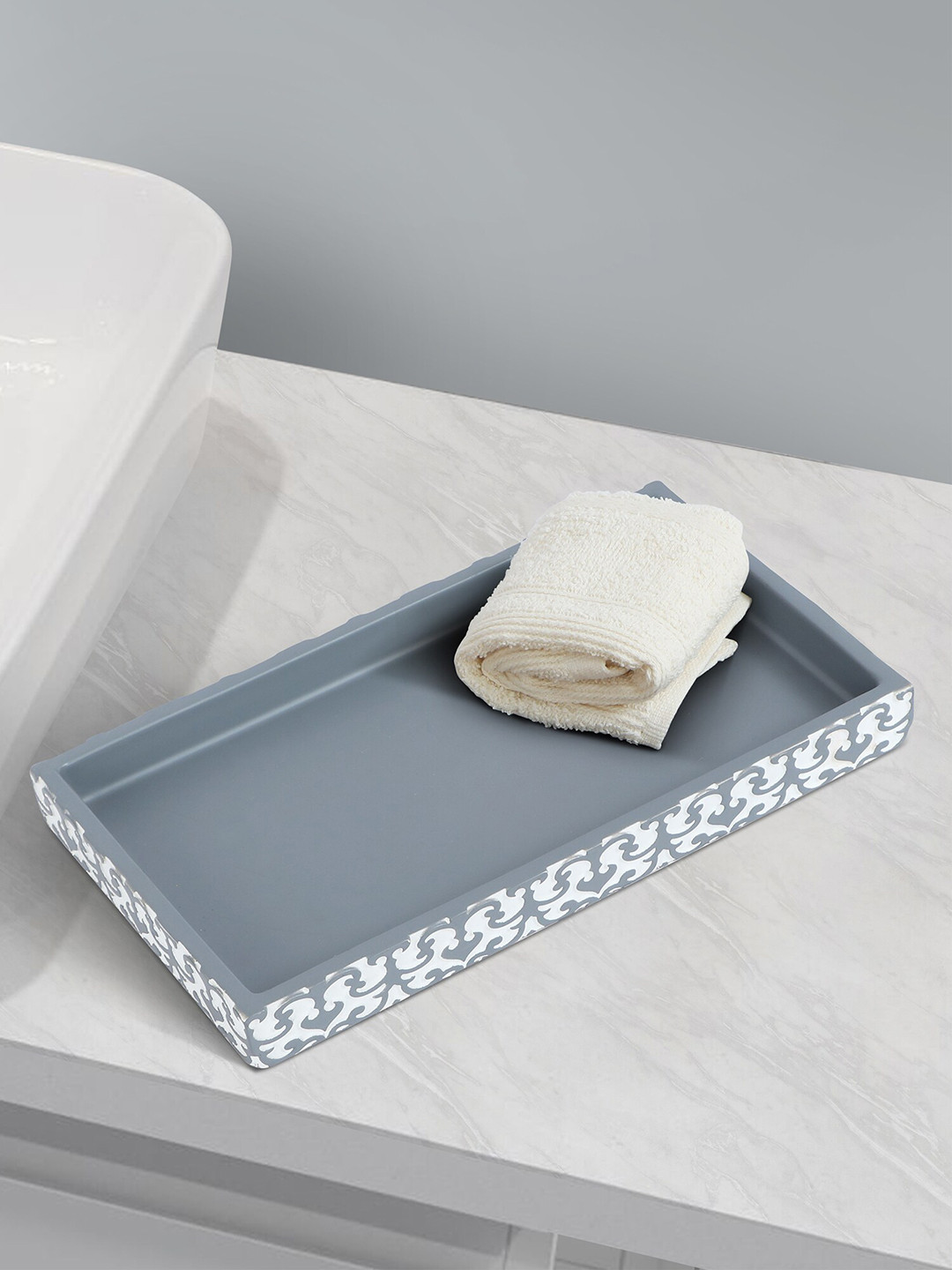 

OBSESSIONS White & Grey Textured Rectangular Bath Tray