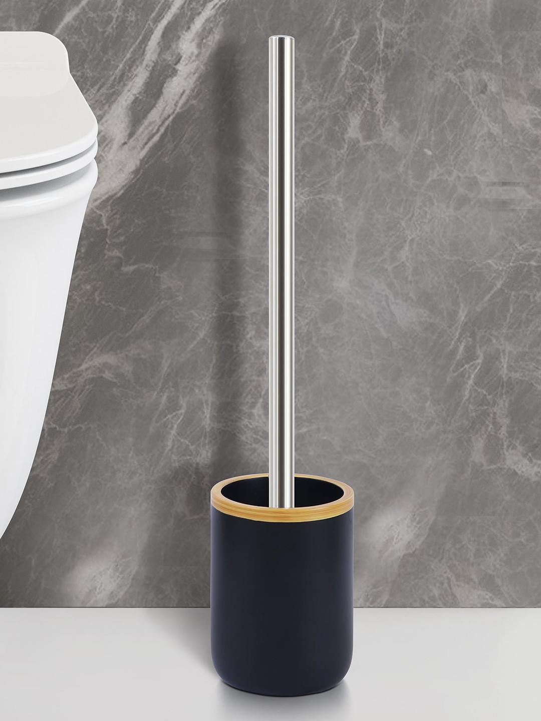 

OBSESSIONS Black Solid Toilet Brush With Holder