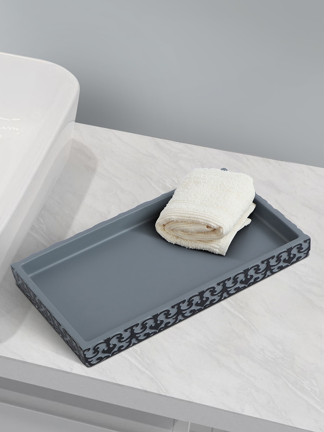 

OBSESSIONS Grey & Black Textured Rectangular Bath Tray